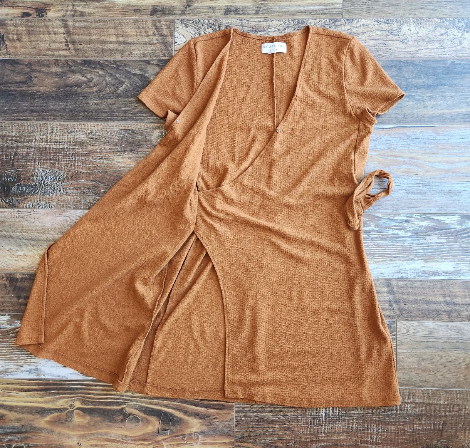 Texture & Thread x Madewell Side-Tie Wrap Dress Short Sleeve Golden Pecan Sz.S - Thumbnail 7