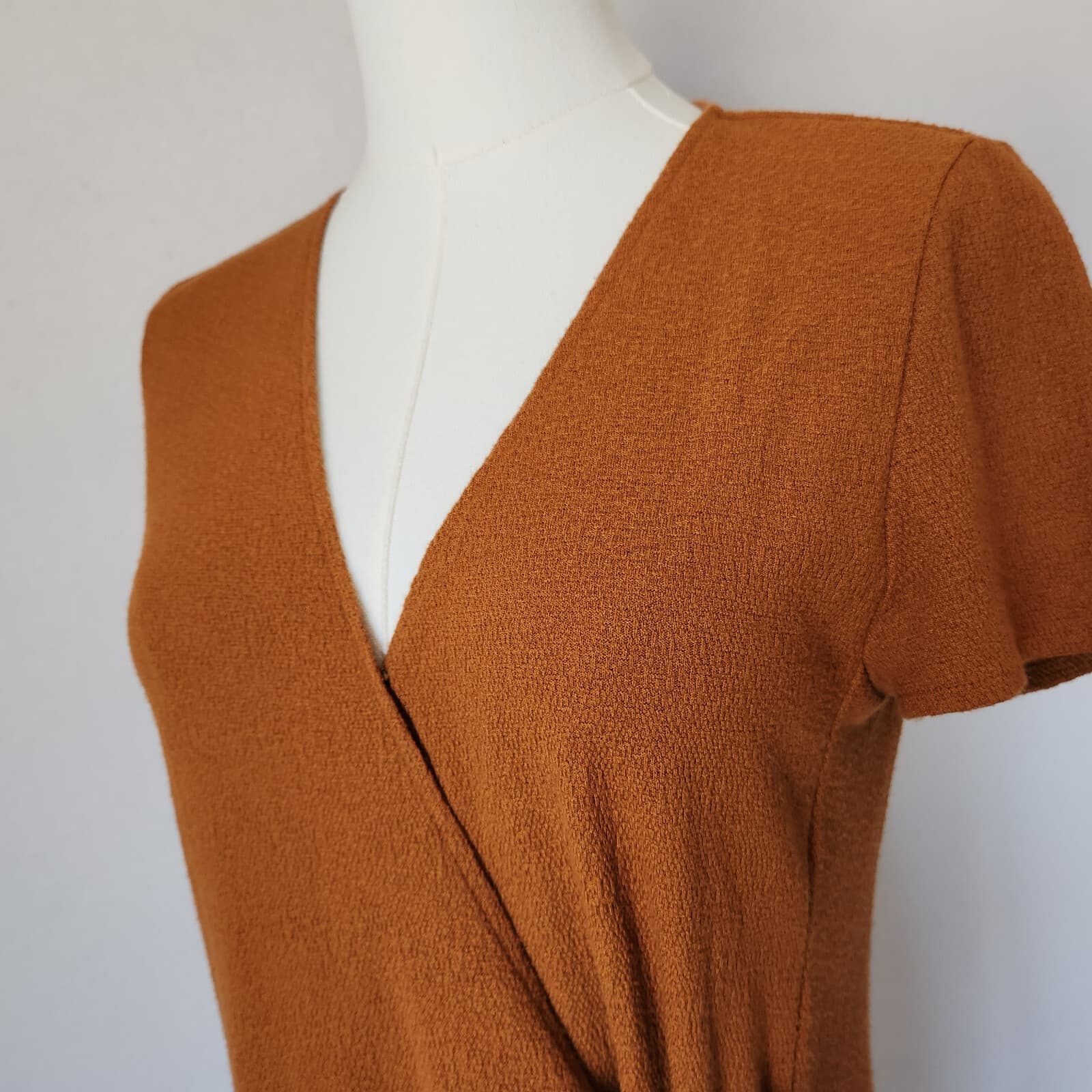 Texture & Thread x Madewell Side-Tie Wrap Dress Short Sleeve Golden Pecan Sz.S - Thumbnail 4
