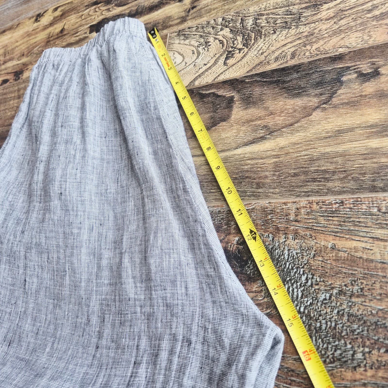 FLAX Linen Lagenlook Wide Leg Cropped Pants Elastic Waist Pocket Grey Women's M - Thumbnail 12