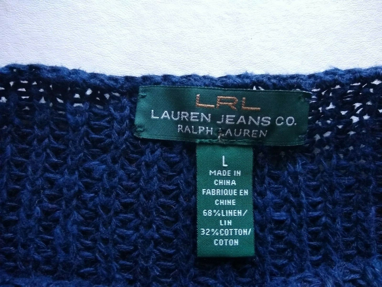 LAUREN RALPH LAUREN Jeans Co. Linen Cotton Blend Sweater Pullover Strip Sz.L - Thumbnail 8