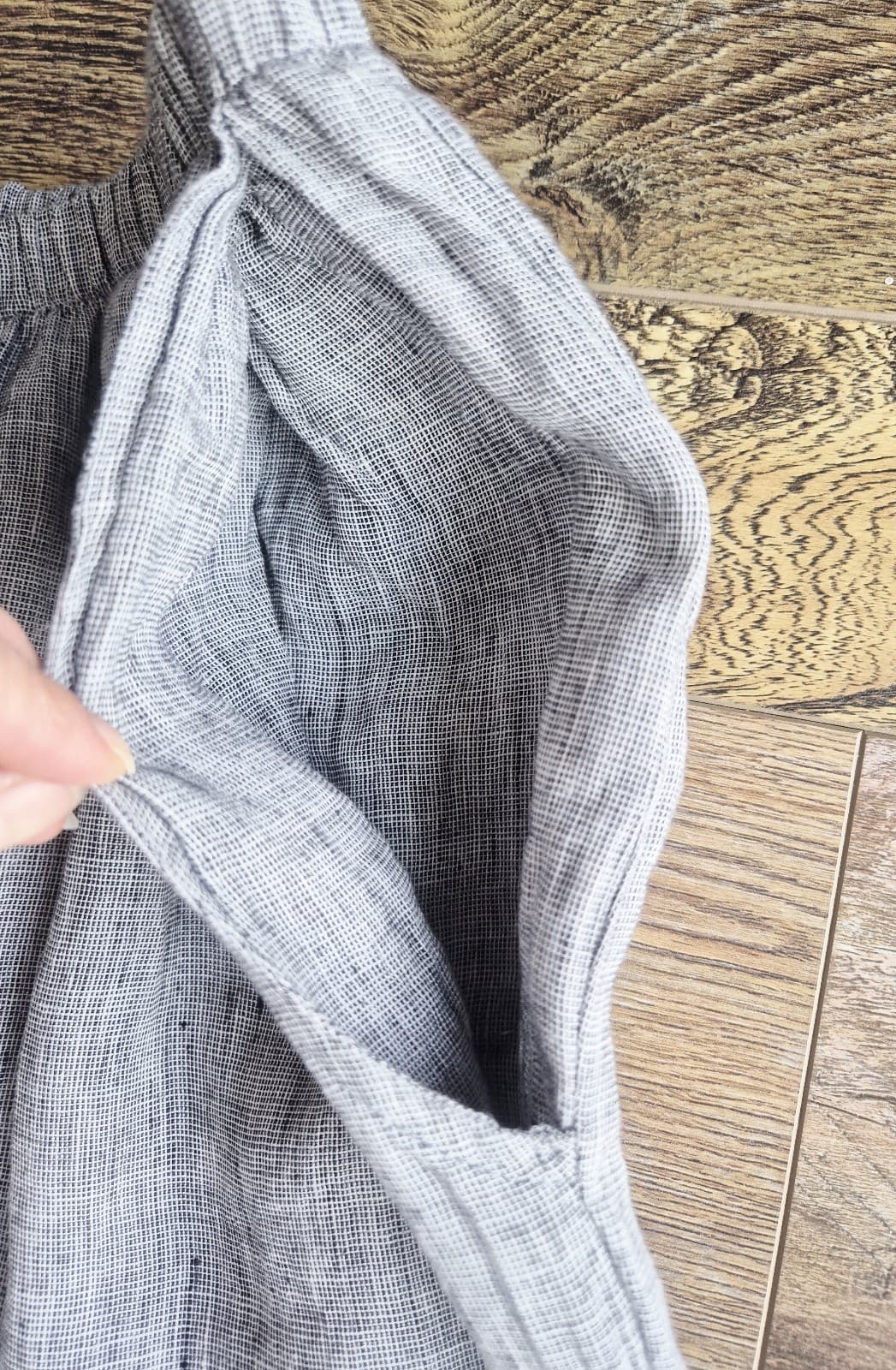 FLAX Linen Lagenlook Wide Leg Cropped Pants Elastic Waist Pocket Grey Women's M - Thumbnail 6