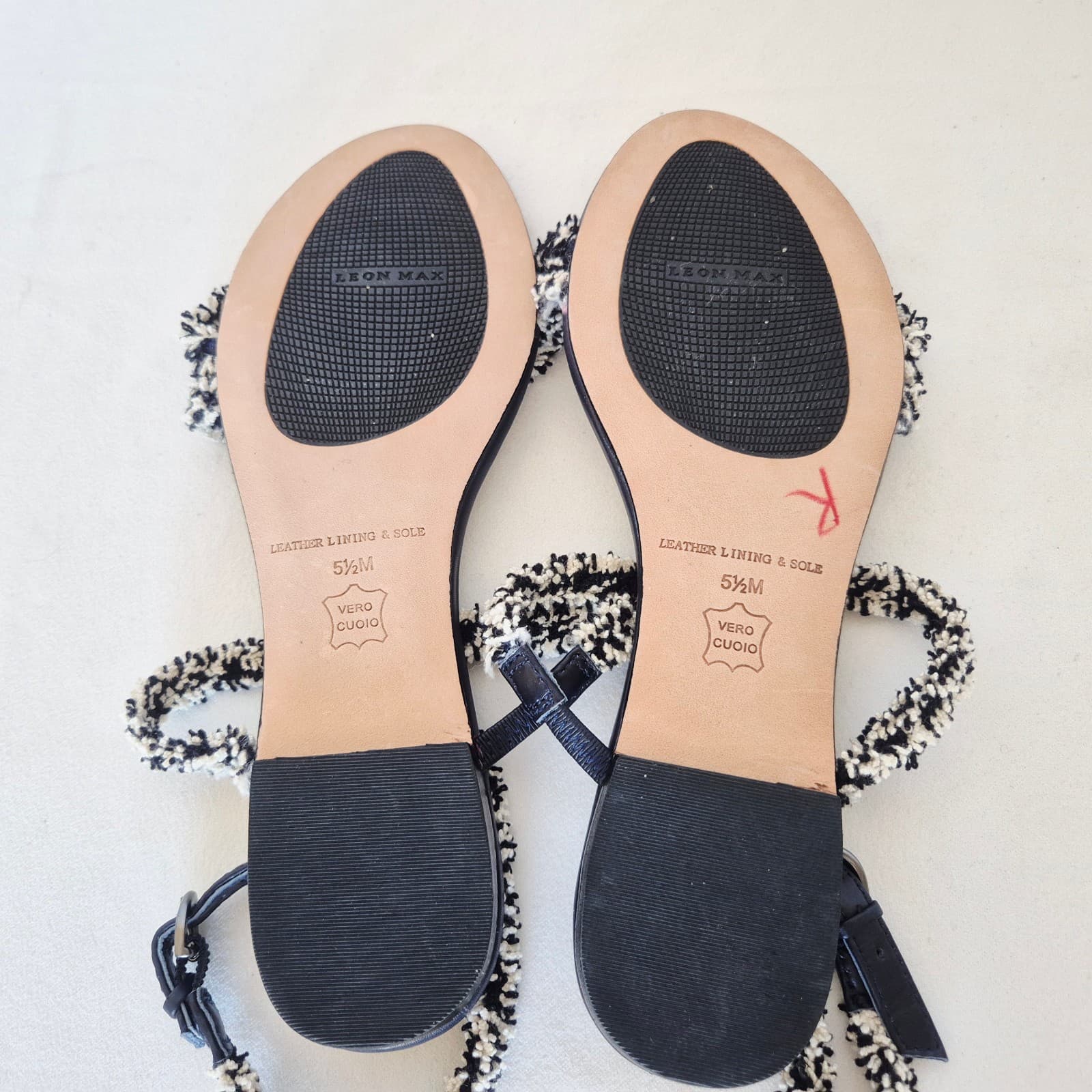 NWoB Leon Max Fringe Tweed T-Strap Gladiator Sandals Buckle Ankle-Strap US5.5M - Thumbnail 11