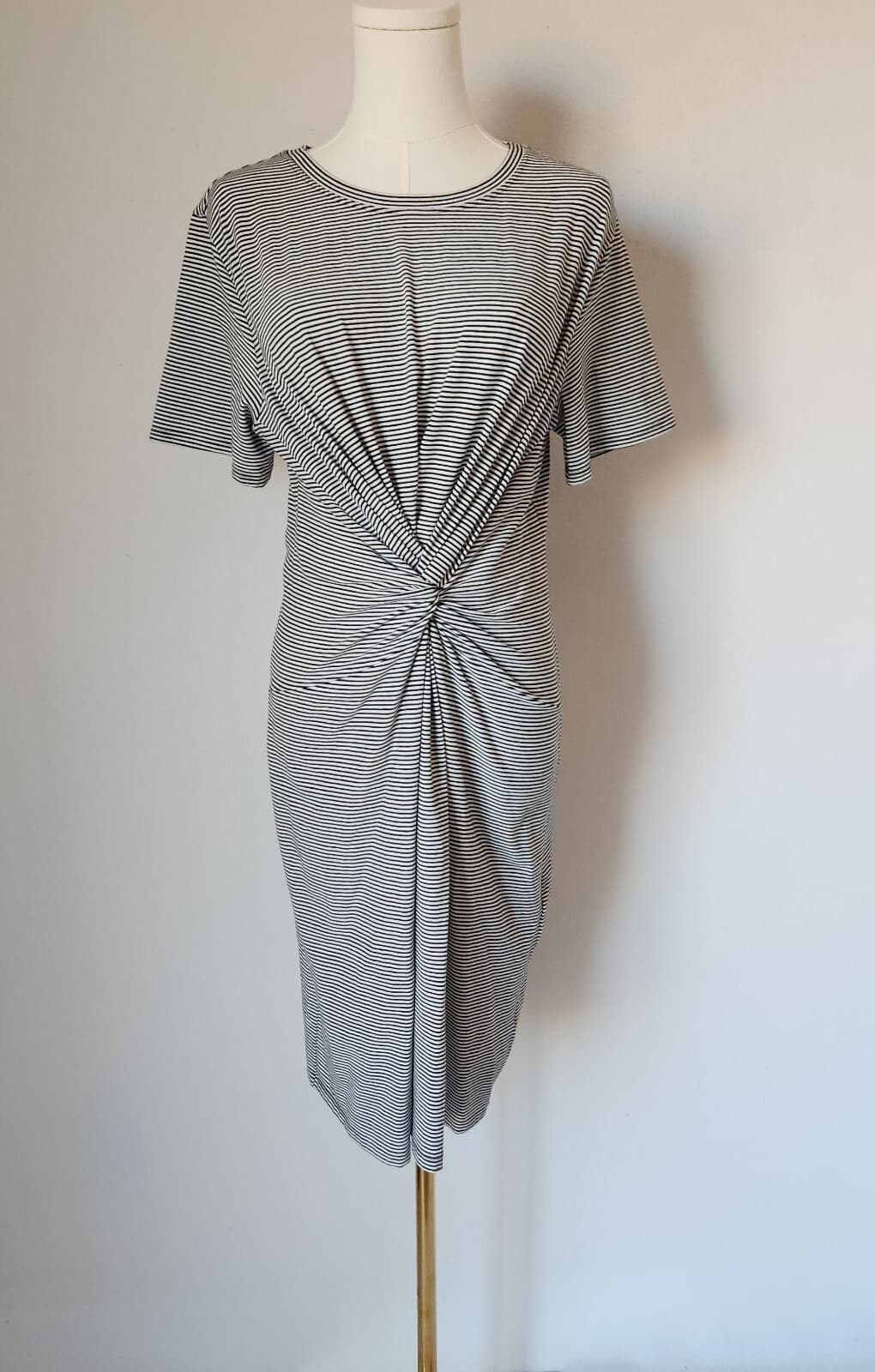 NWT Theory $225 Knot Tee-Shirt Dress Short Sleeve Black White Rubric Stripe Sz.L