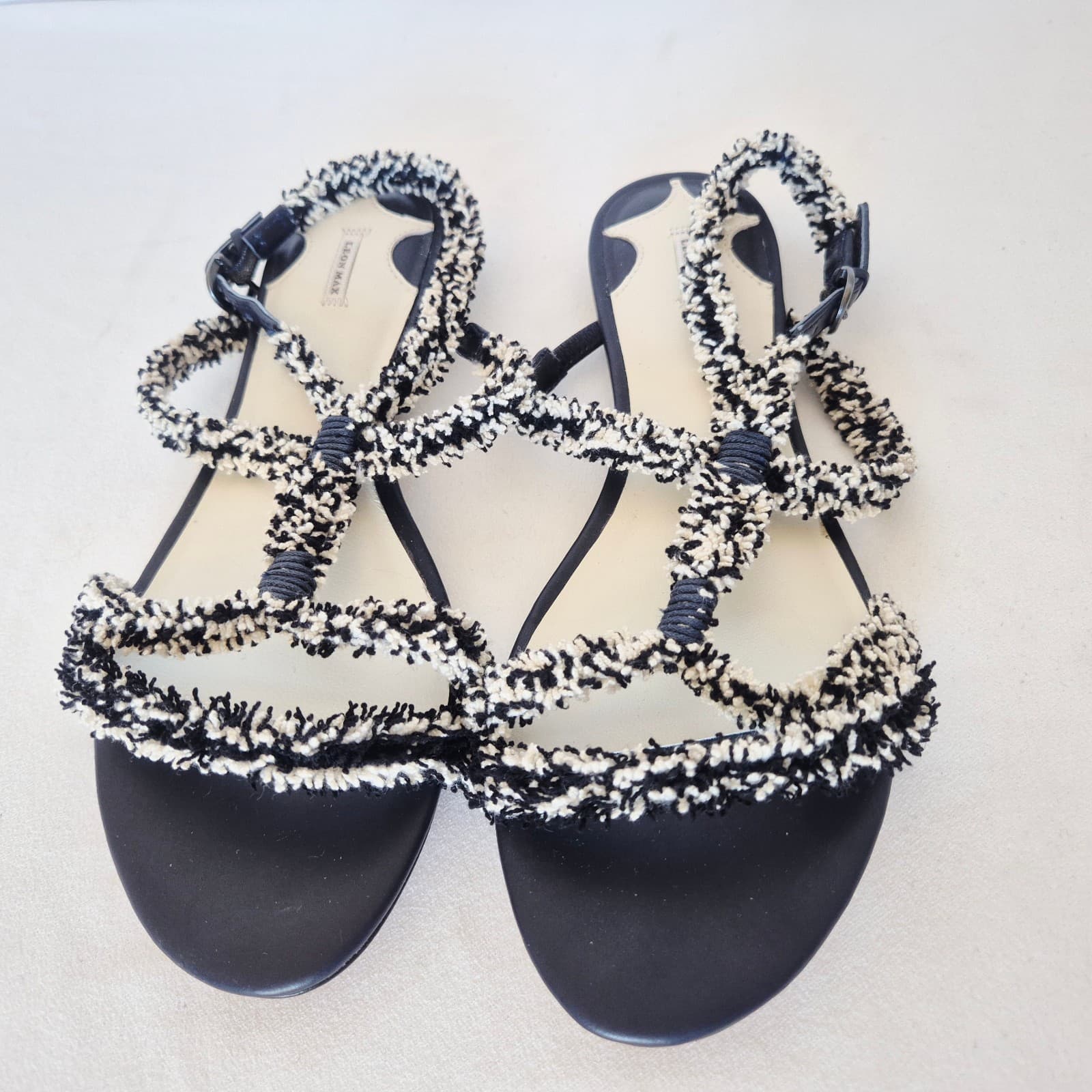 NWoB Leon Max Fringe Tweed T-Strap Gladiator Sandals Buckle Ankle-Strap US5.5M - Thumbnail 2
