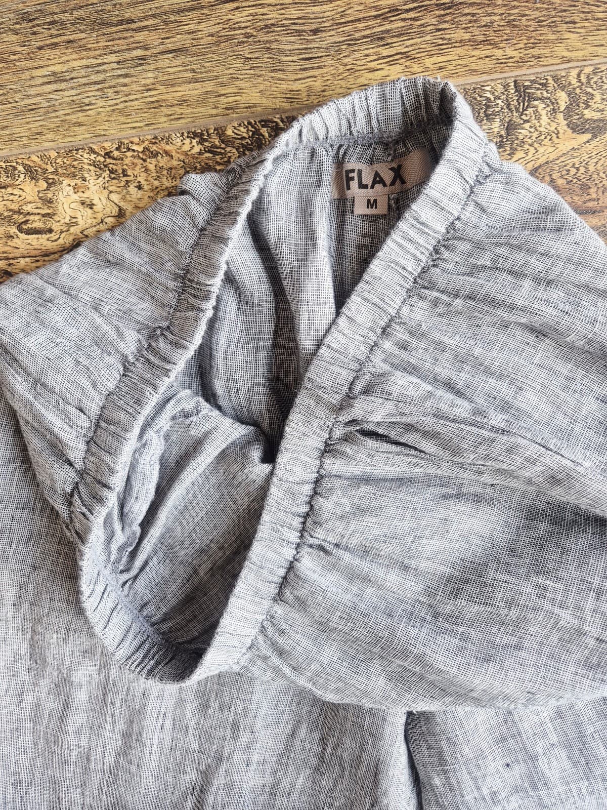 FLAX Linen Lagenlook Wide Leg Cropped Pants Elastic Waist Pocket Grey Women's M - Thumbnail 7