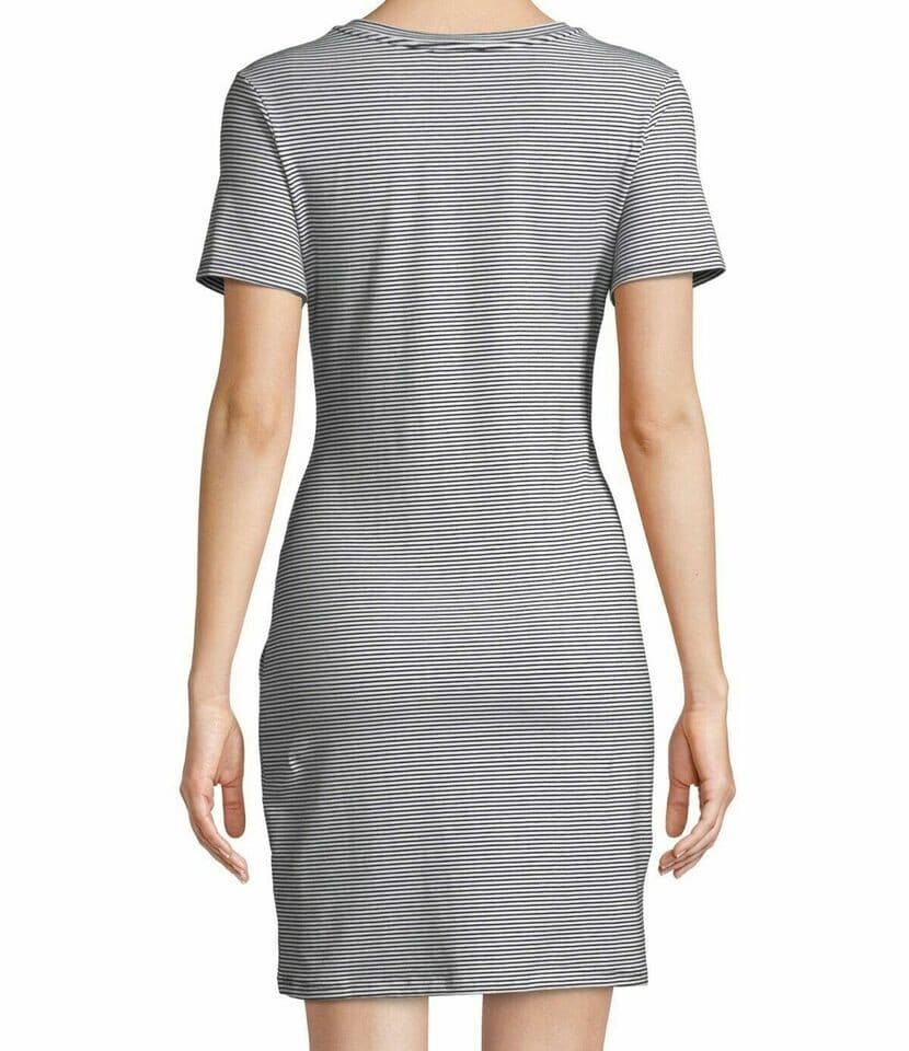 NWT Theory $225 Knot Tee-Shirt Dress Short Sleeve Black White Rubric Stripe Sz.L - Thumbnail 11
