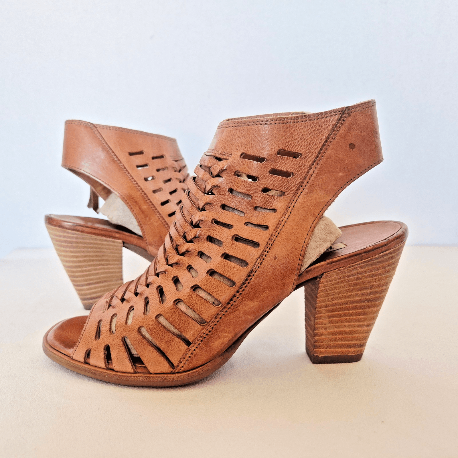 Paul Green Rosa Brown Woven Cayanne Cuoio Leather Peep Toe Heel Sandal UK3.5 US6 - Thumbnail 2