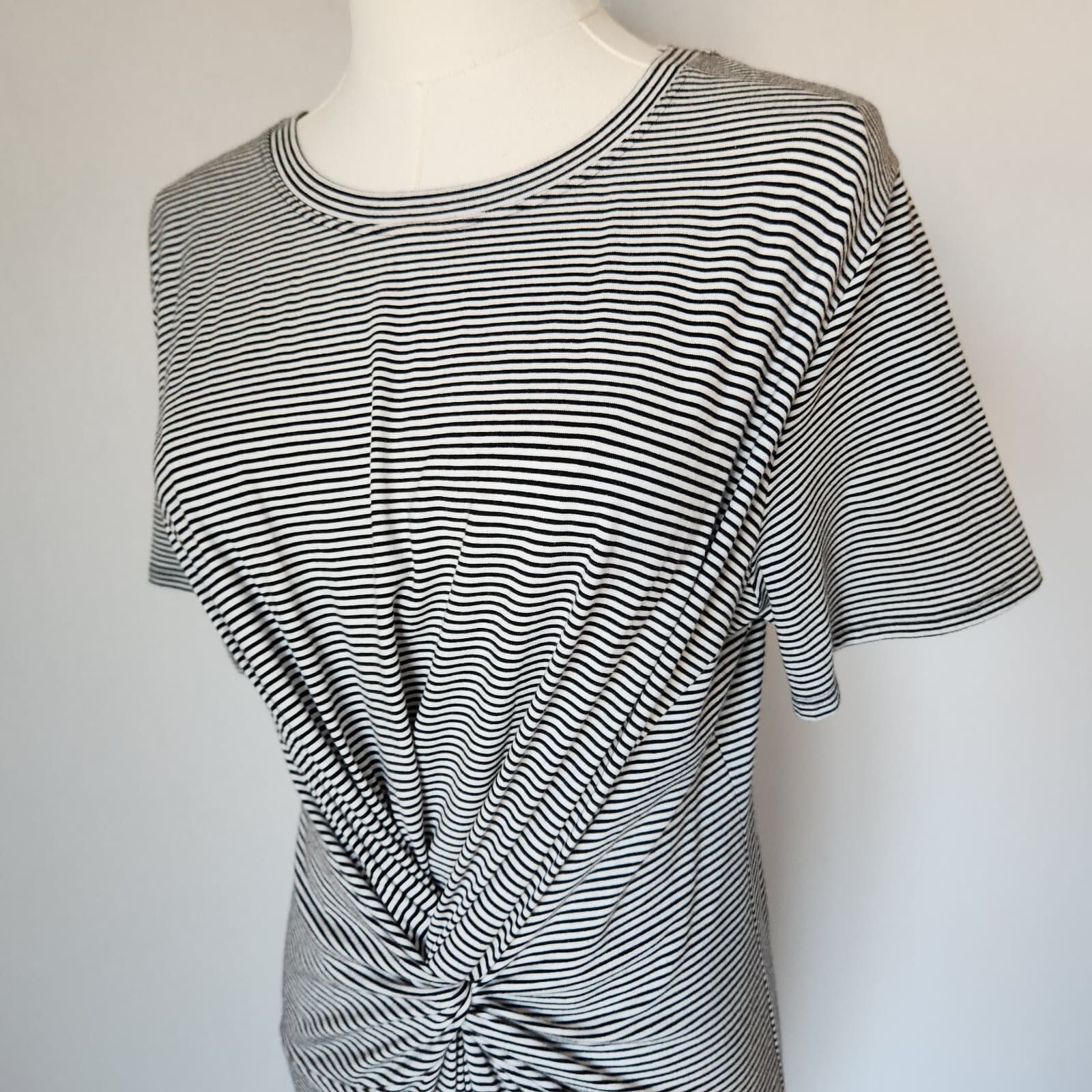 NWT Theory $225 Knot Tee-Shirt Dress Short Sleeve Black White Rubric Stripe Sz.L - Thumbnail 7