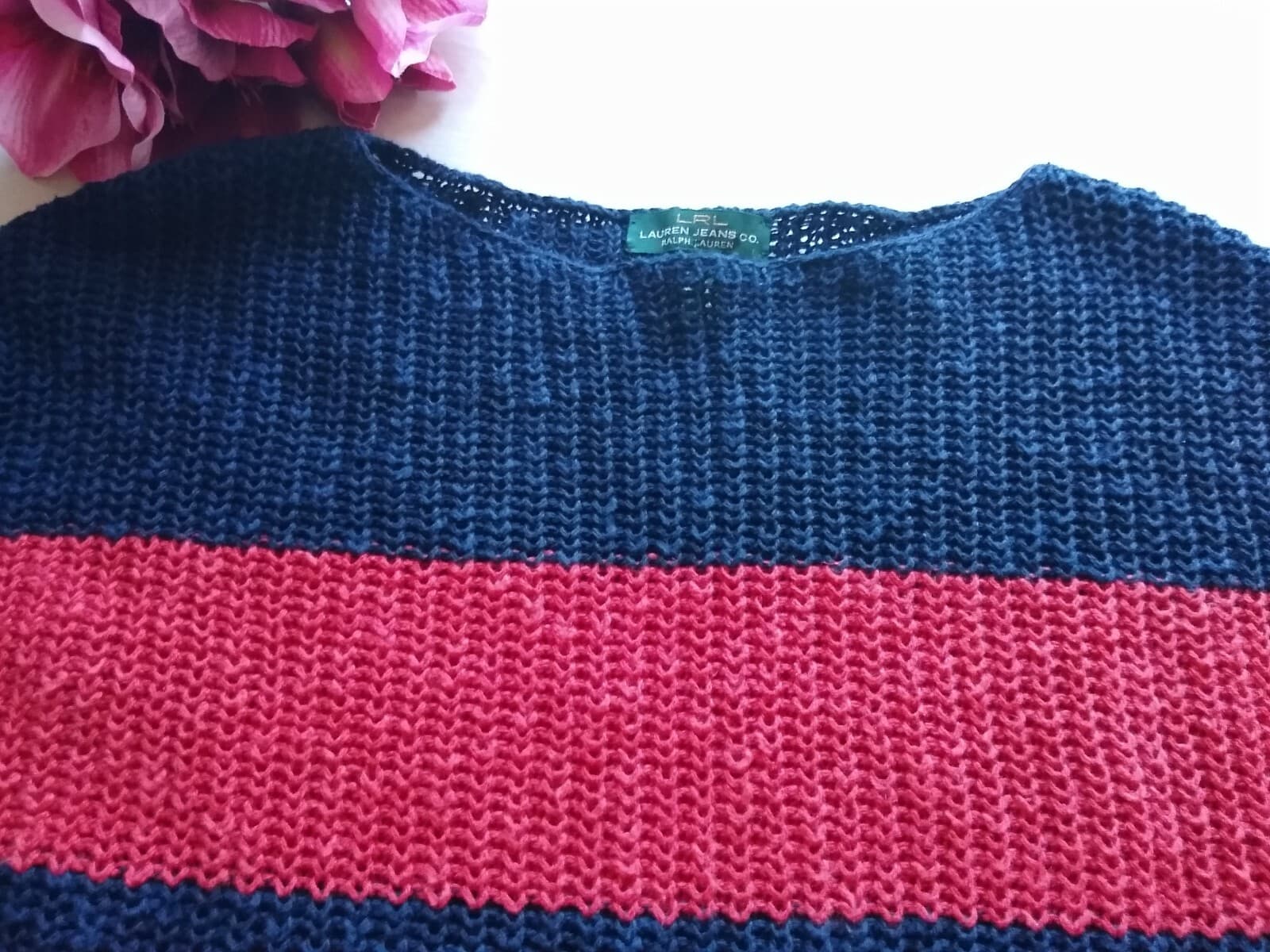 LAUREN RALPH LAUREN Jeans Co. Linen Cotton Blend Sweater Pullover Strip Sz.L - Thumbnail 7