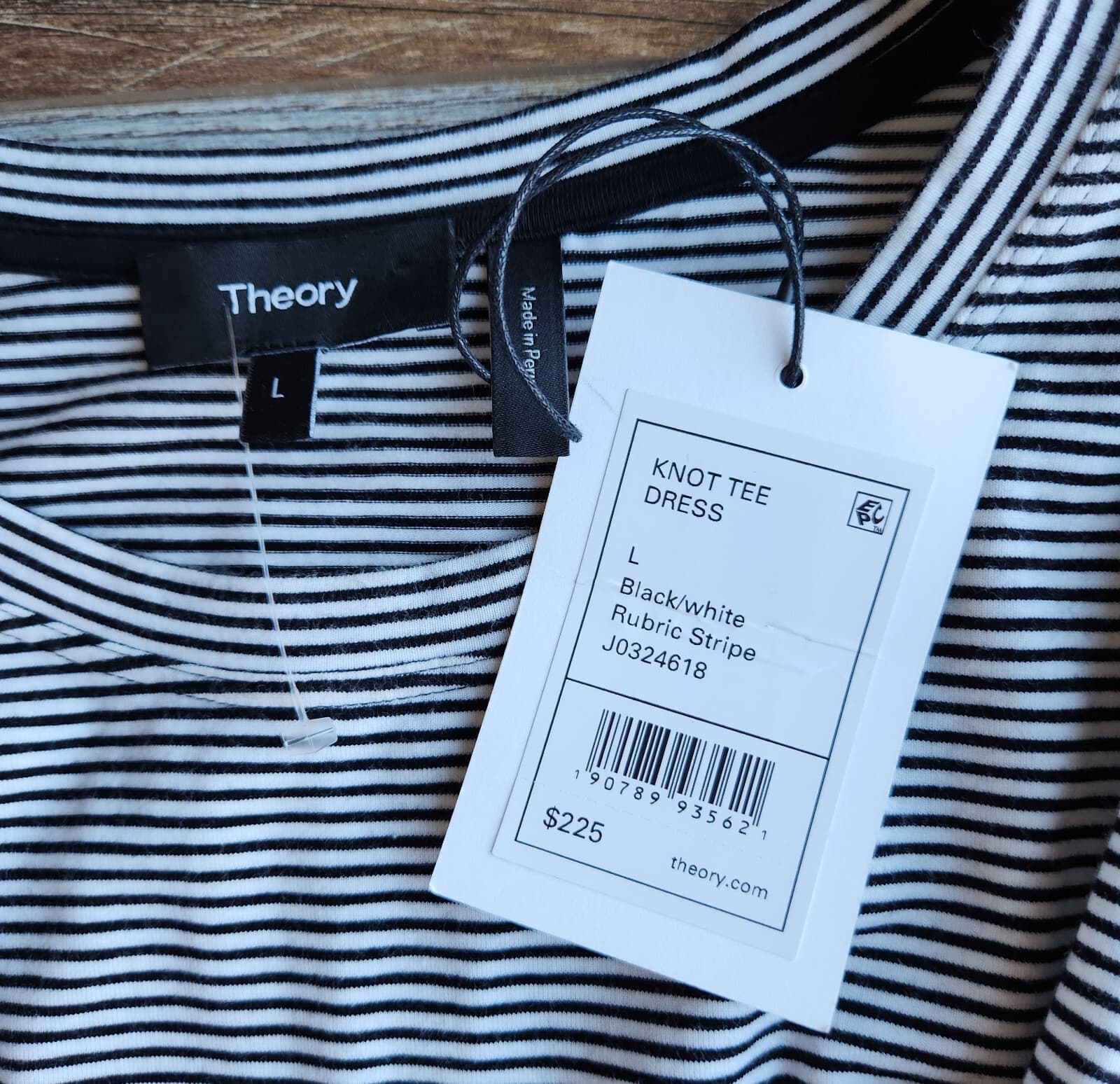 NWT Theory $225 Knot Tee-Shirt Dress Short Sleeve Black White Rubric Stripe Sz.L - Thumbnail 13