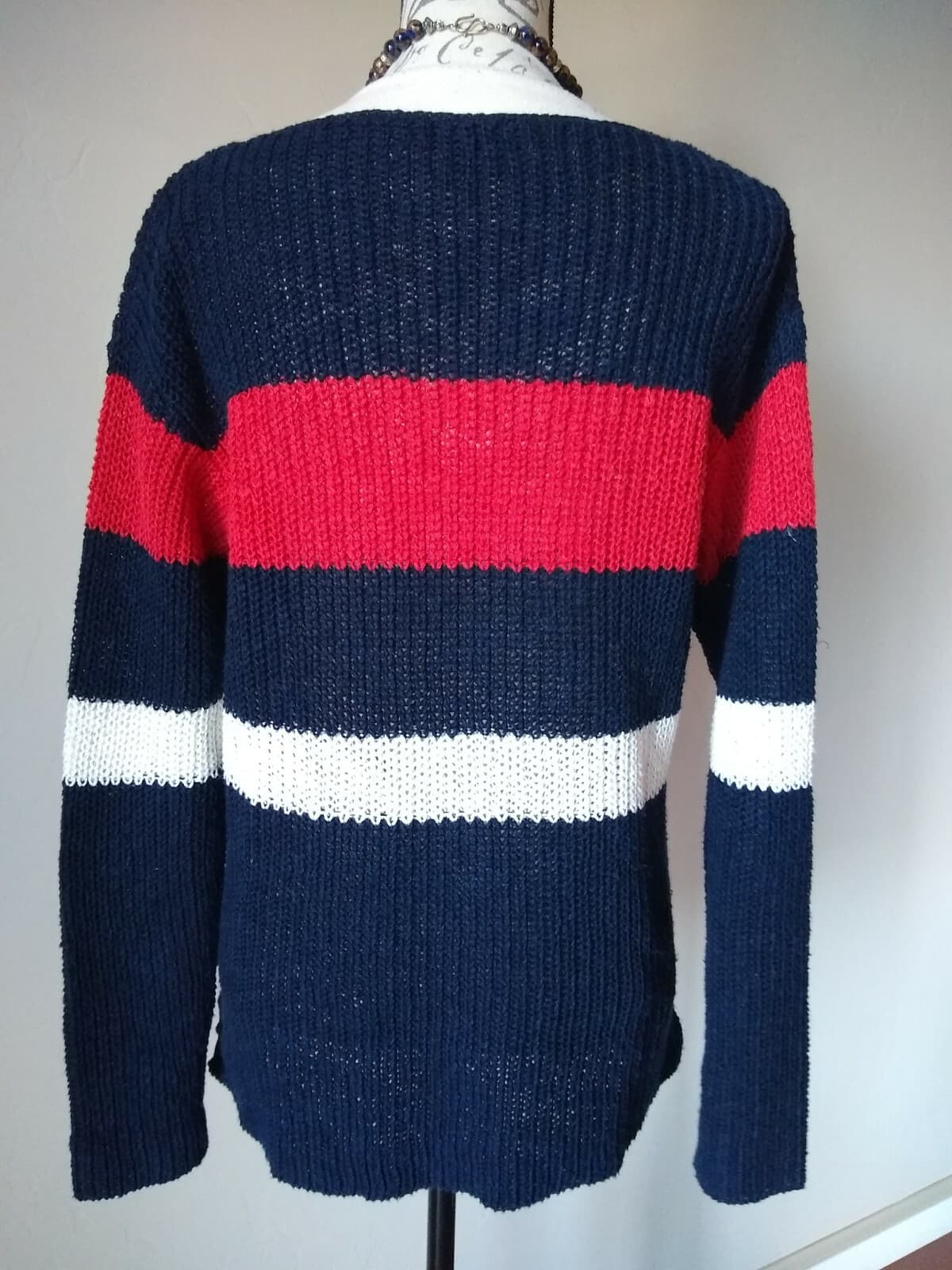 LAUREN RALPH LAUREN Jeans Co. Linen Cotton Blend Sweater Pullover Strip Sz.L - Thumbnail 4