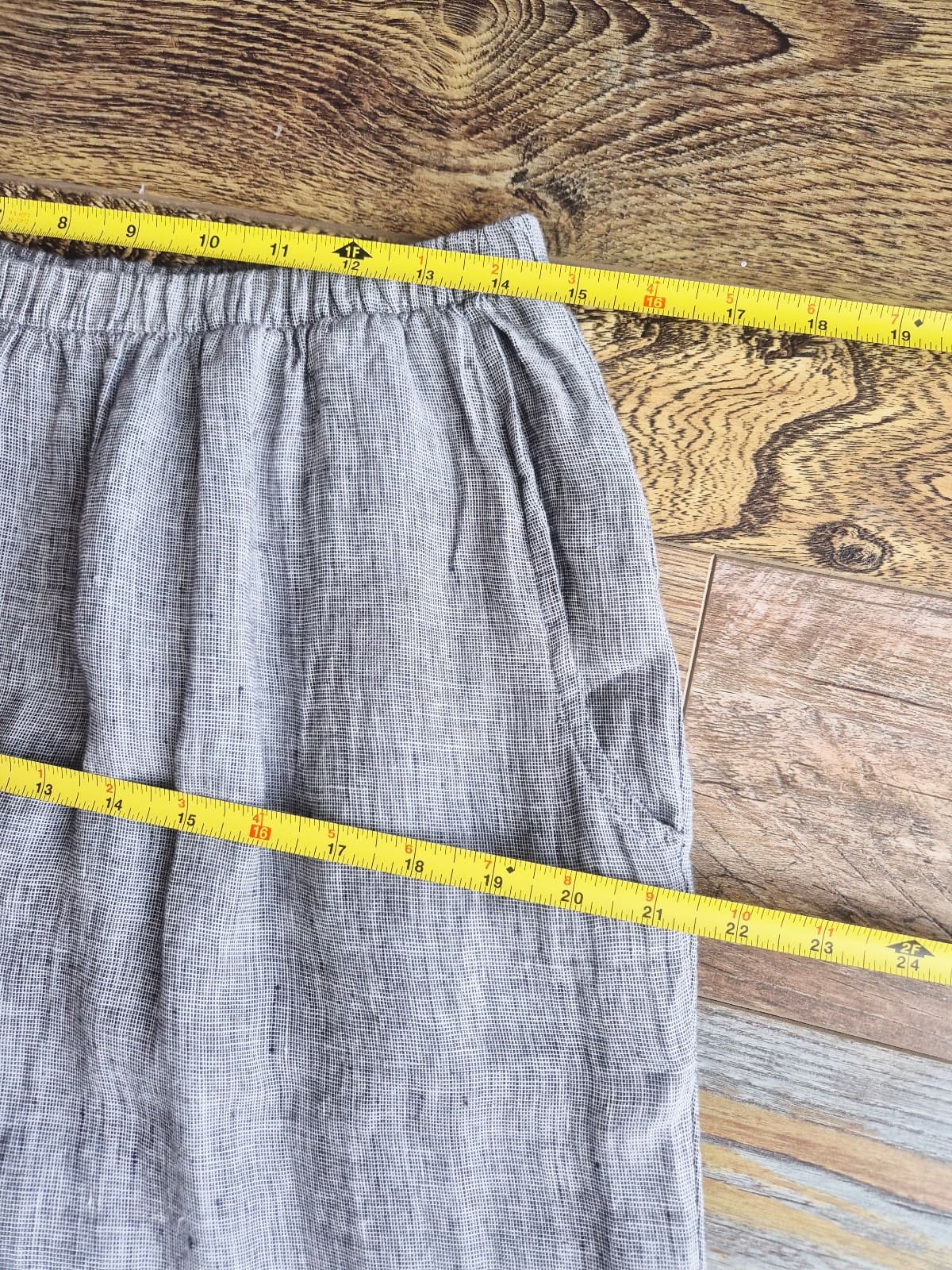 FLAX Linen Lagenlook Wide Leg Cropped Pants Elastic Waist Pocket Grey Women's M - Thumbnail 10