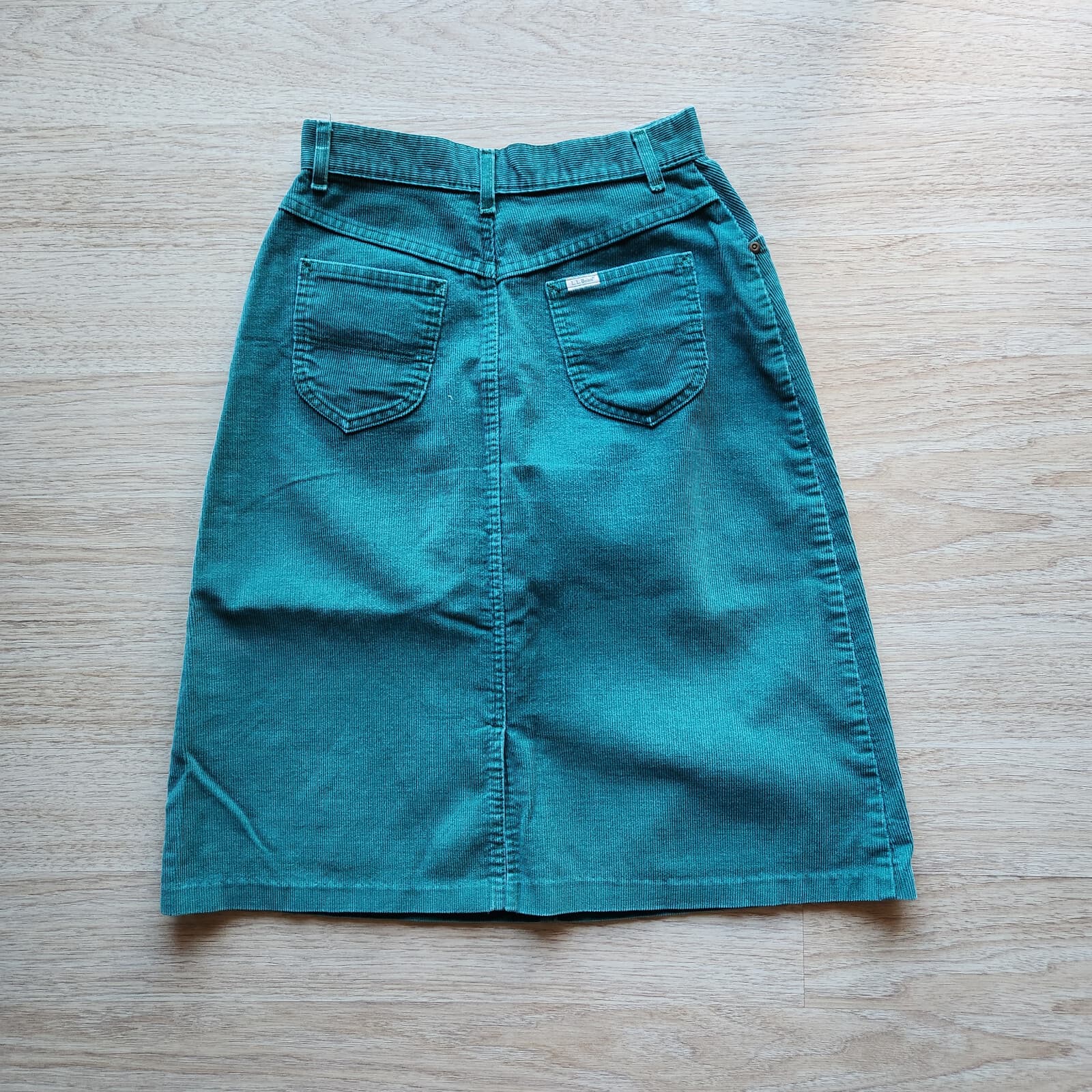 Vintage L.L.Bean Corduroy A-Line Skirt Women Sz.8 Pocket Zip Green Made in USA - Thumbnail 3