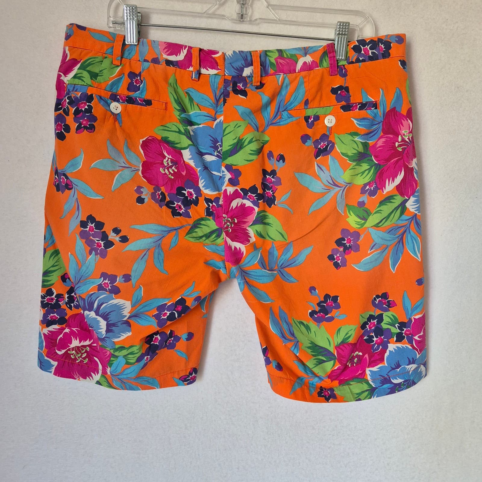 Vintage Polo by Ralph Lauren Floral Cotton 9.5" Shorts Zip Pocket Orange Mens 36 - Thumbnail 4