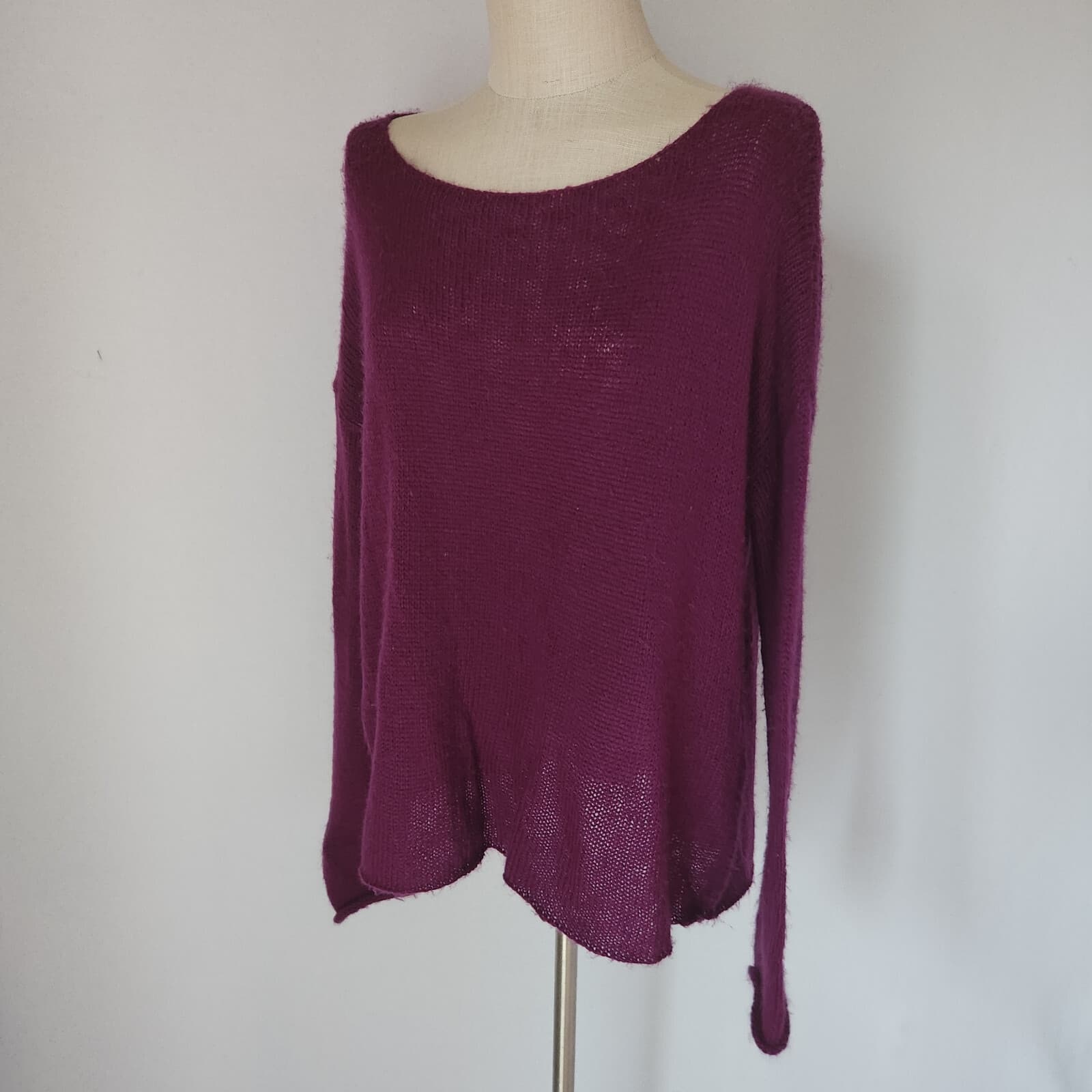 Wooden Ships Sweater Pullover Round Neck Acrylic Mohair Wool Blend Purple Sz.S/M - Thumbnail 2