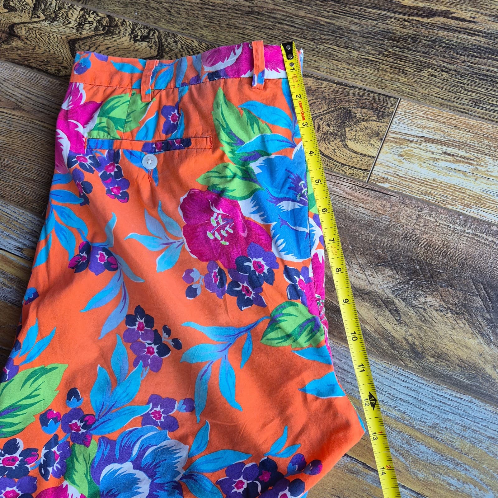 Vintage Polo by Ralph Lauren Floral Cotton 9.5" Shorts Zip Pocket Orange Mens 36 - Thumbnail 13