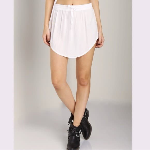 NWT One Teaspoon Vagabond Mini Skirt Elastic Waist Drawstring Viscose White Sz.L - Thumbnail 2