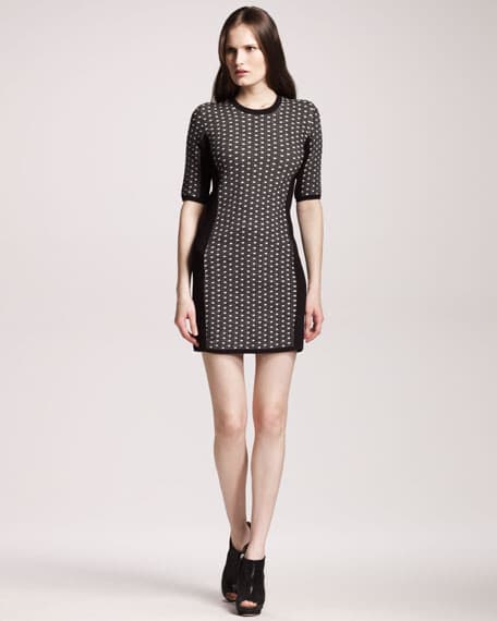 Rag & Bone Datia Combo Knit Sheath Dress Full-Zip Short Sleeve Black White Sz.L - Thumbnail 5