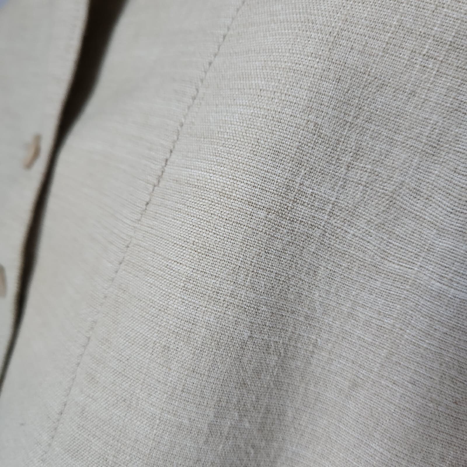 Vintage EILEEN FISHER Mandarin Neck Jacket Button Pocket Cotton Beige Sz.1X - Thumbnail 3