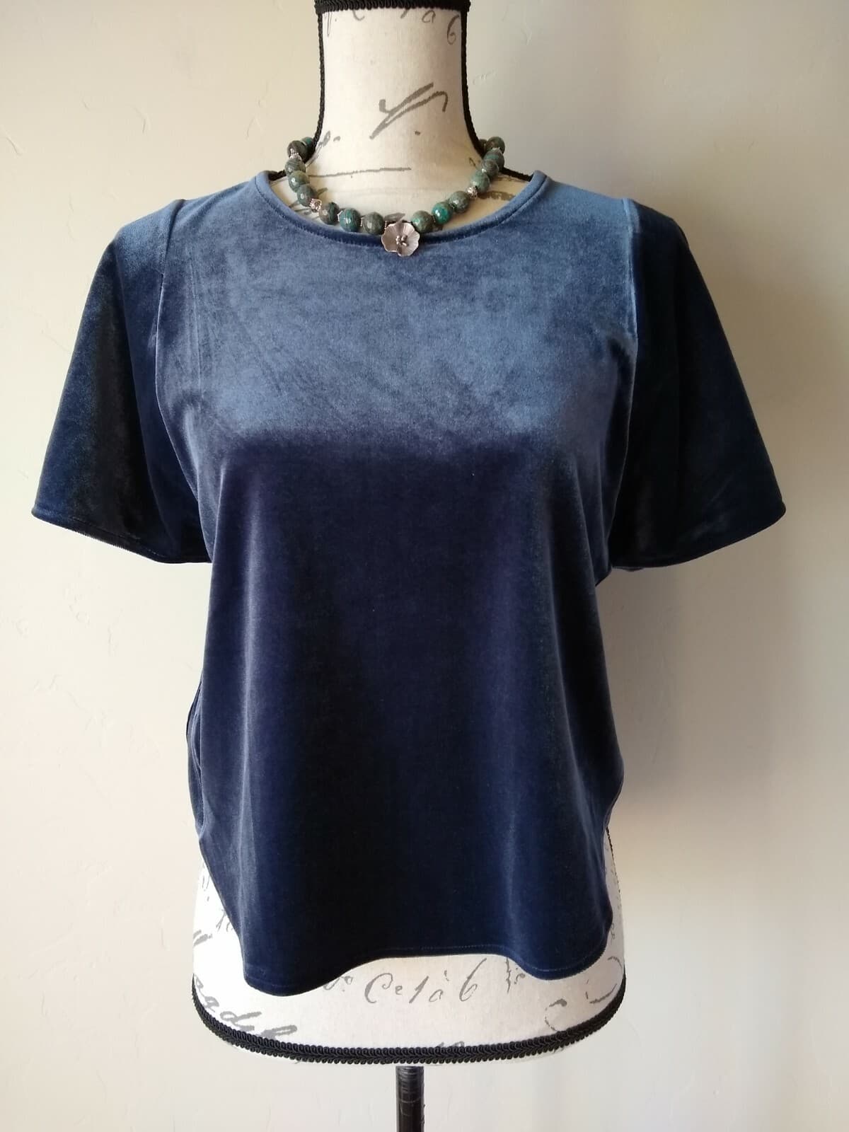 Madewell Blue Velvet Butterfly Knit Top Blouse Short Sleeves Women Oversize XXS - Thumbnail 3