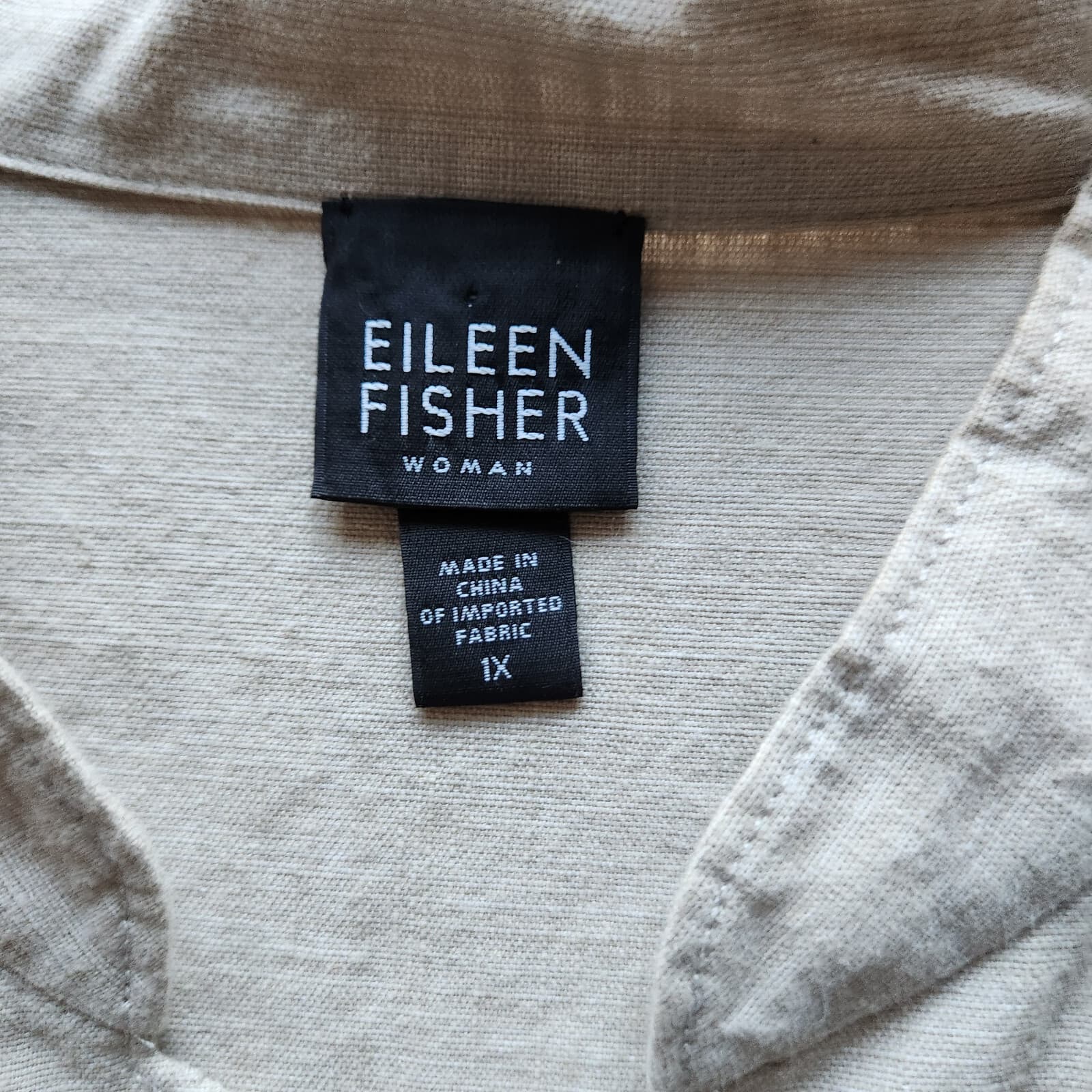 Vintage EILEEN FISHER Mandarin Neck Jacket Button Pocket Cotton Beige Sz.1X - Thumbnail 6