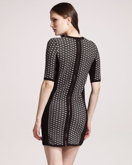 Rag & Bone Datia Combo Knit Sheath Dress Full-Zip Short Sleeve Black White Sz.L - Thumbnail 8