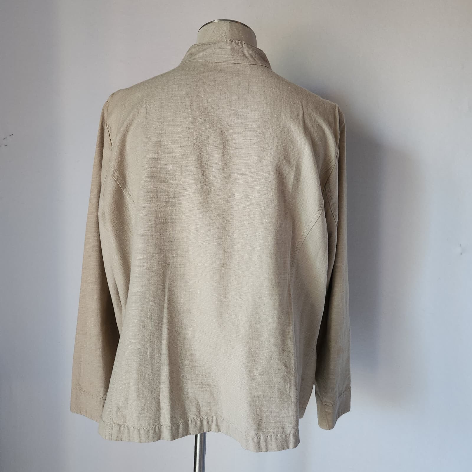Vintage EILEEN FISHER Mandarin Neck Jacket Button Pocket Cotton Beige Sz.1X - Thumbnail 4