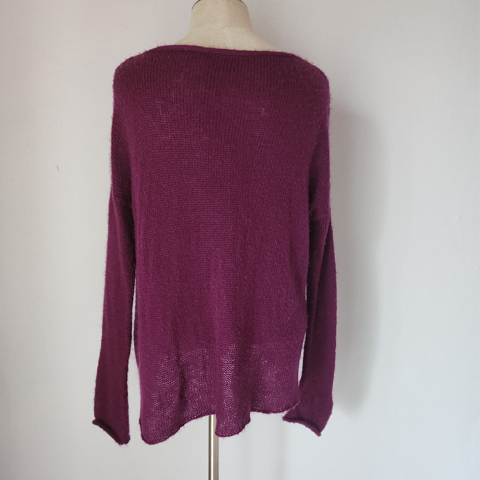Wooden Ships Sweater Pullover Round Neck Acrylic Mohair Wool Blend Purple Sz.S/M - Thumbnail 4