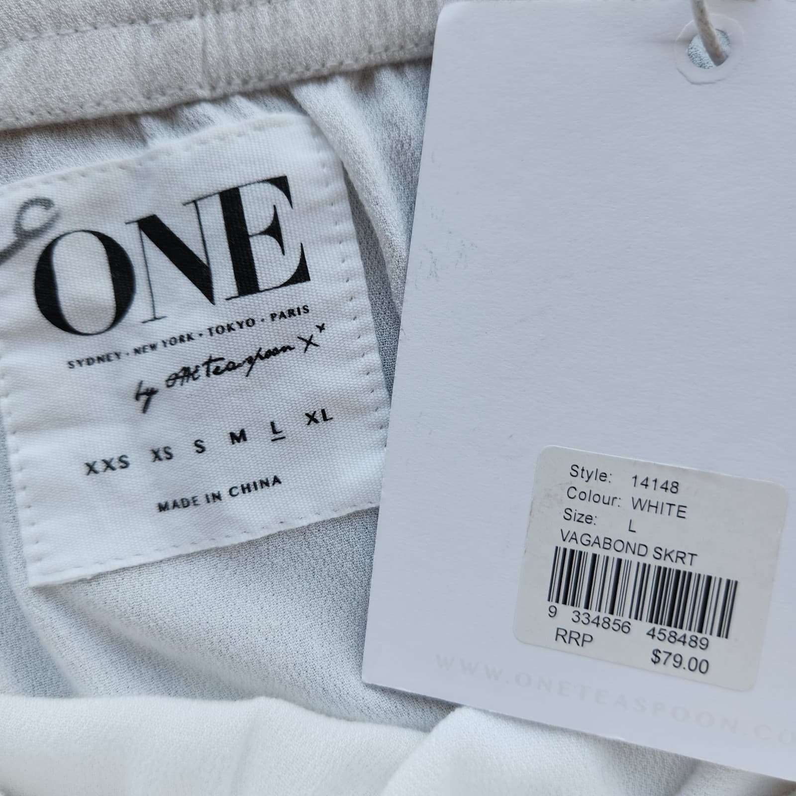 NWT One Teaspoon Vagabond Mini Skirt Elastic Waist Drawstring Viscose White Sz.L - Thumbnail 8