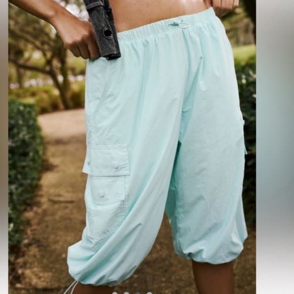 Free People Movement Break It Down Cargo Shorts Elastic Waist Mint Green Women M - Thumbnail 4