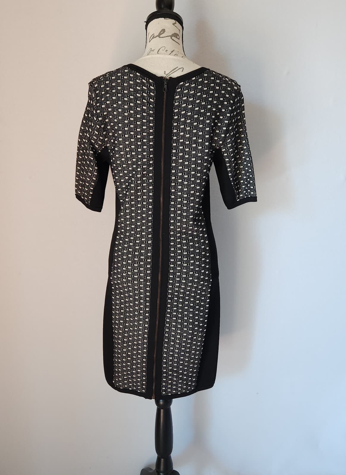 Rag & Bone Datia Combo Knit Sheath Dress Full-Zip Short Sleeve Black White Sz.L - Thumbnail 9