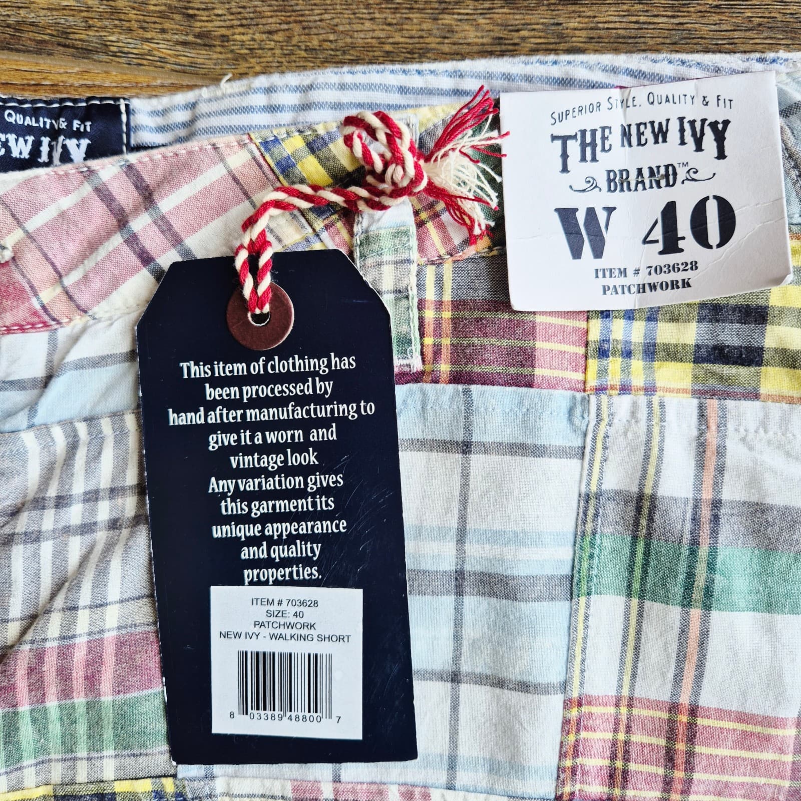 NWT The New Ivy Brand Patchwork Madras Plaid 10" Walking Shorts Cotton Men's 40 - Thumbnail 5