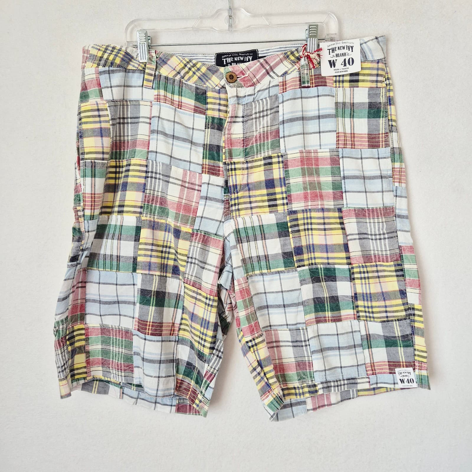NWT The New Ivy Brand Patchwork Madras Plaid 10" Walking Shorts Cotton Men's 40 - Thumbnail 2