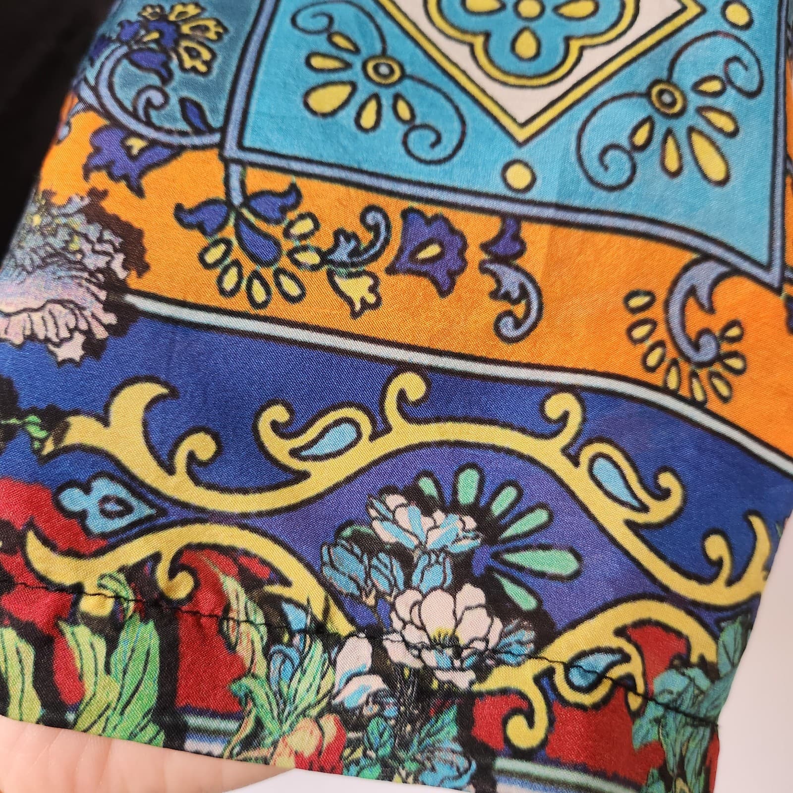 Johnny Was Workshop Silk Floral Embroidered Blouse Short Sleeve Multicolor Sz.M - Thumbnail 6