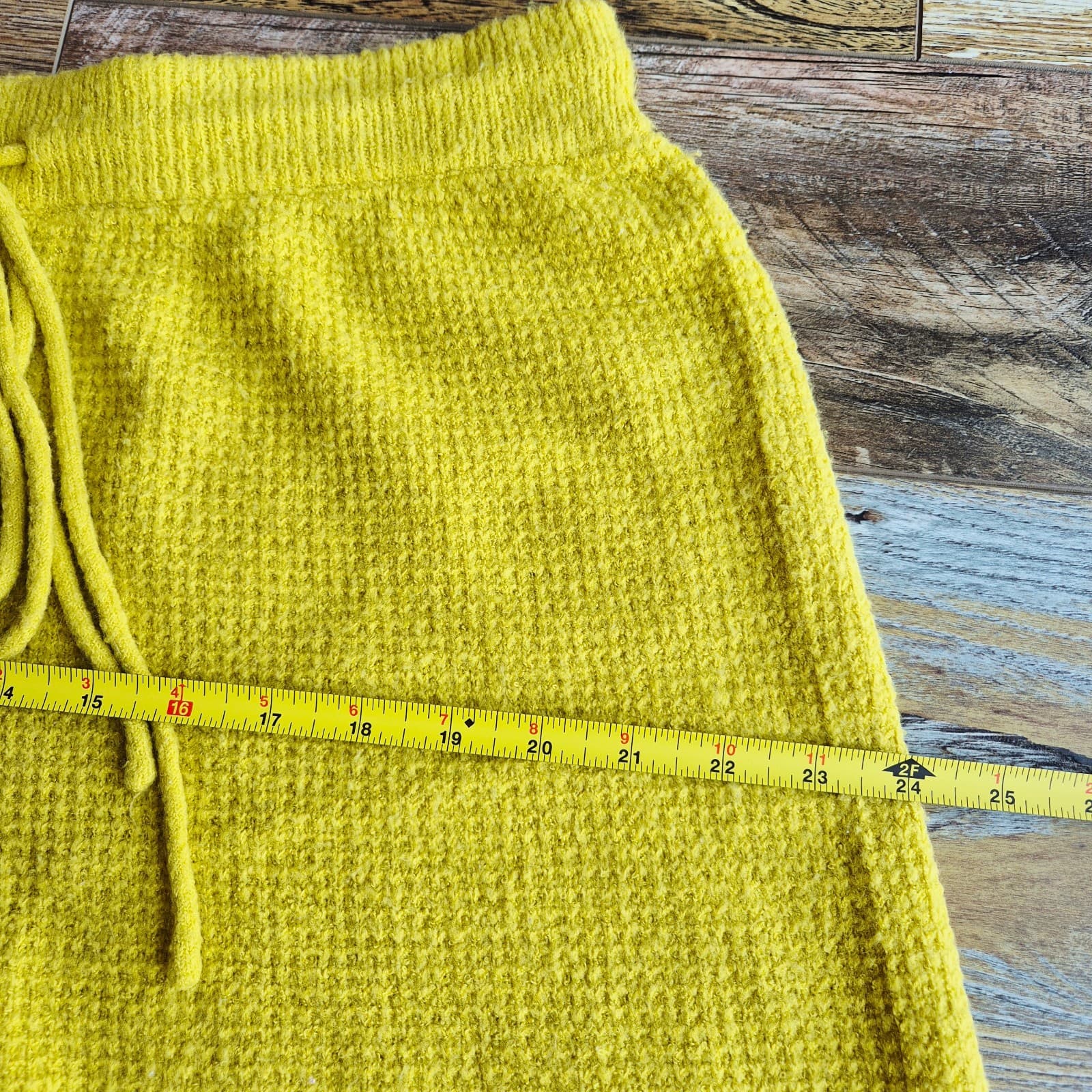 Anthropologie Saturday Sunday Brenna Cozy Lounge Waffle Knit Shorts Yellow Sz.XL - Thumbnail 7