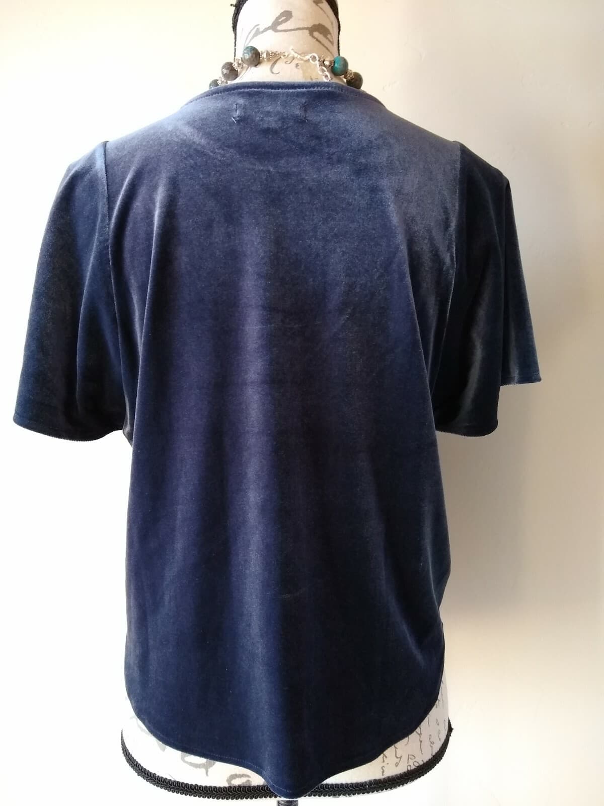Madewell Blue Velvet Butterfly Knit Top Blouse Short Sleeves Women Oversize XXS - Thumbnail 5