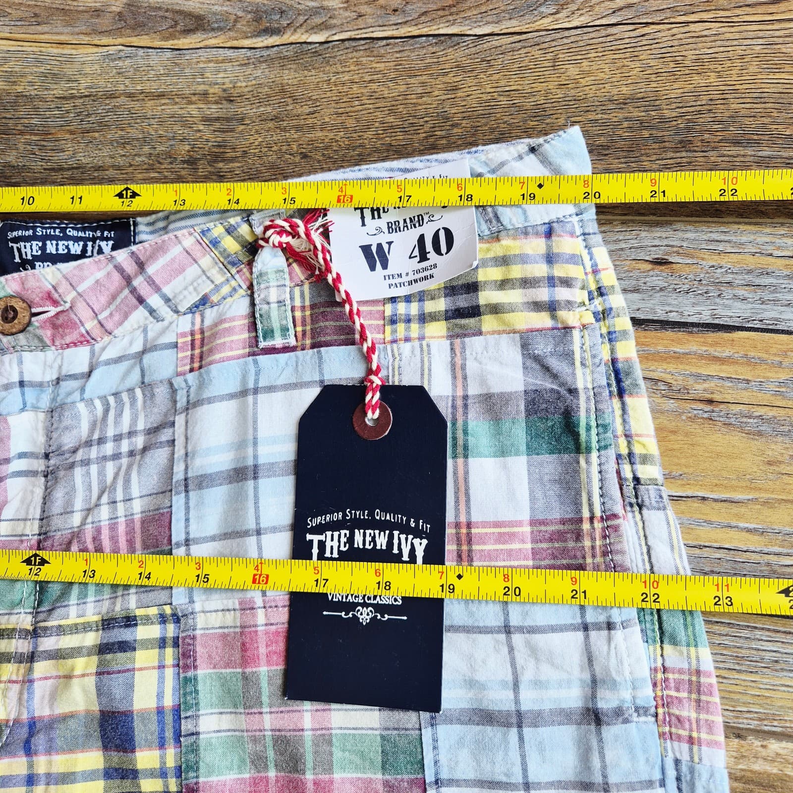 NWT The New Ivy Brand Patchwork Madras Plaid 10" Walking Shorts Cotton Men's 40 - Thumbnail 9