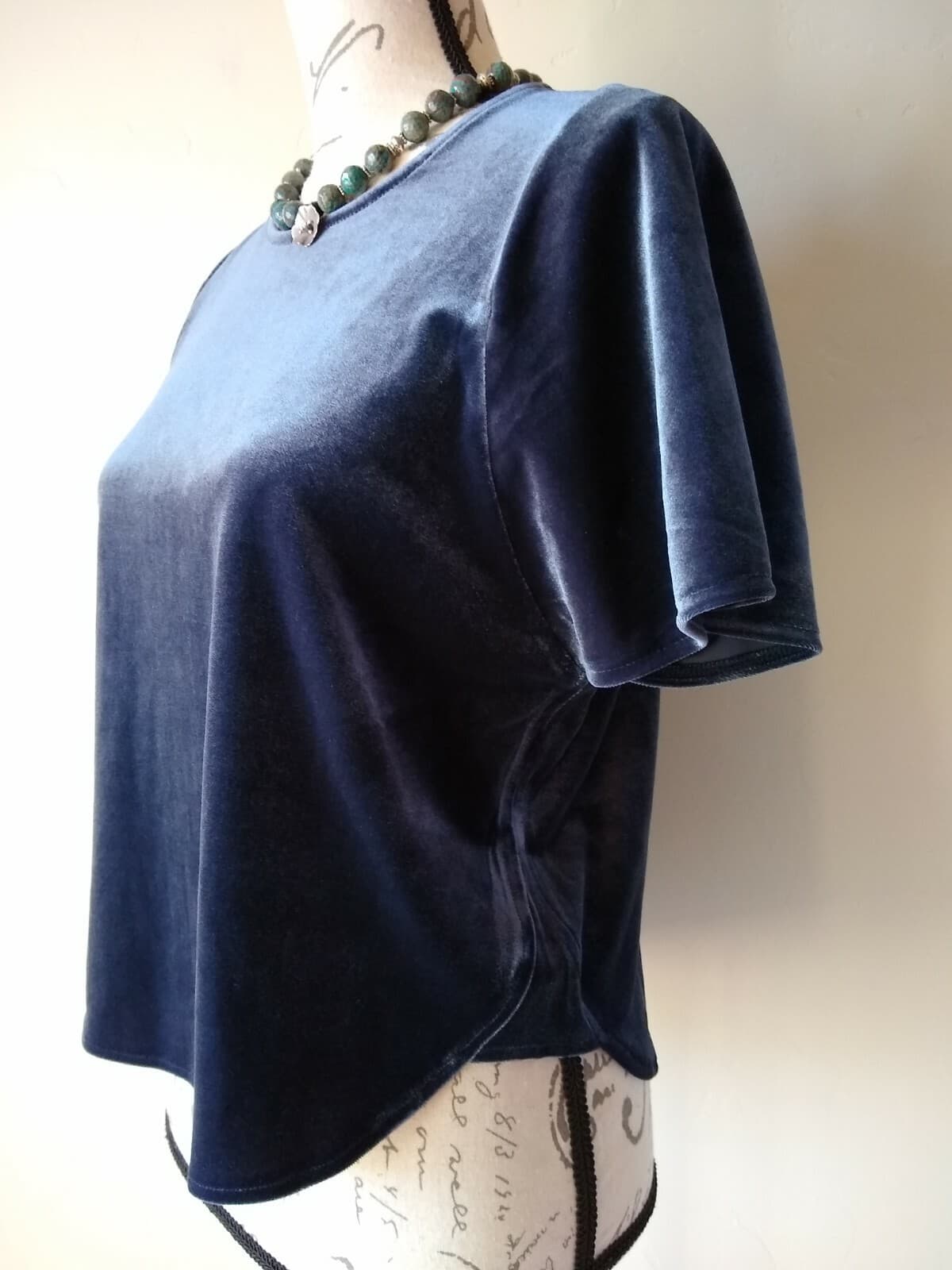 Madewell Blue Velvet Butterfly Knit Top Blouse Short Sleeves Women Oversize XXS - Thumbnail 4