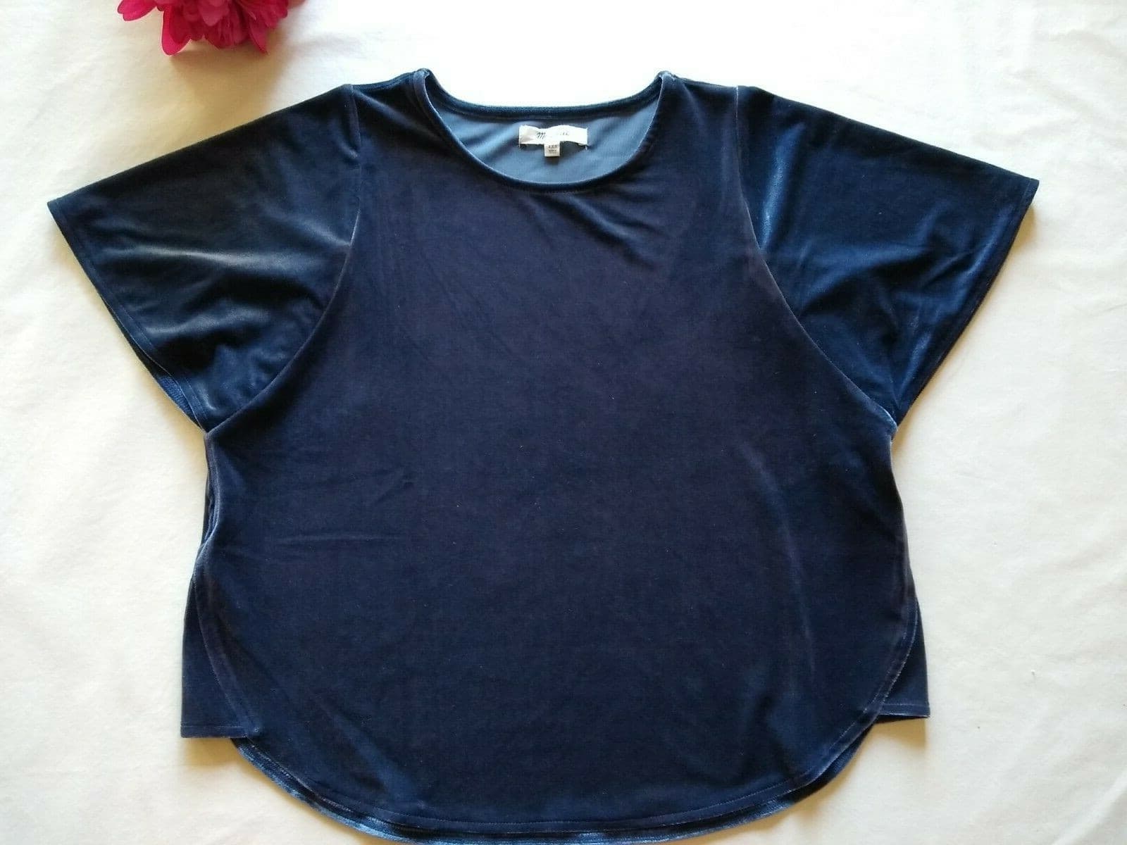 Madewell Blue Velvet Butterfly Knit Top Blouse Short Sleeves Women Oversize XXS - Thumbnail 2
