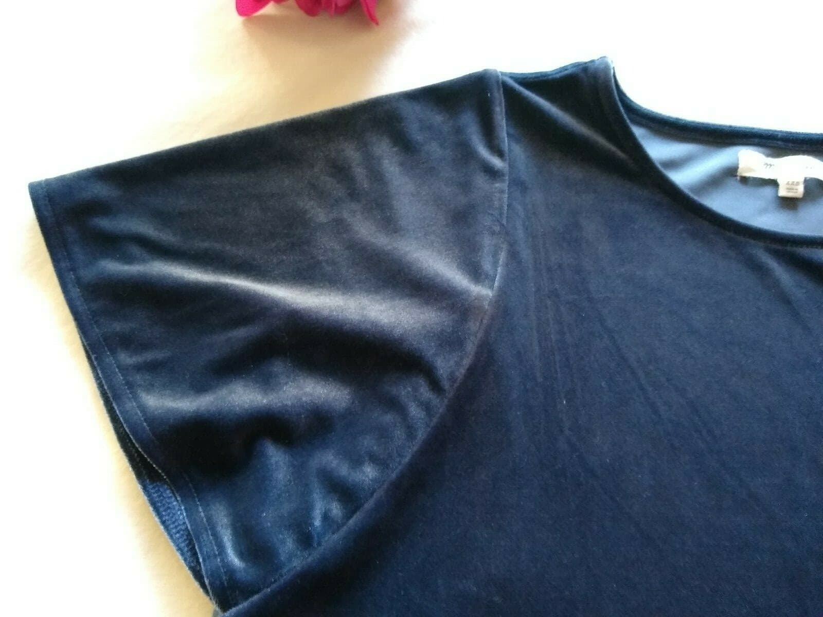 Madewell Blue Velvet Butterfly Knit Top Blouse Short Sleeves Women Oversize XXS - Thumbnail 7