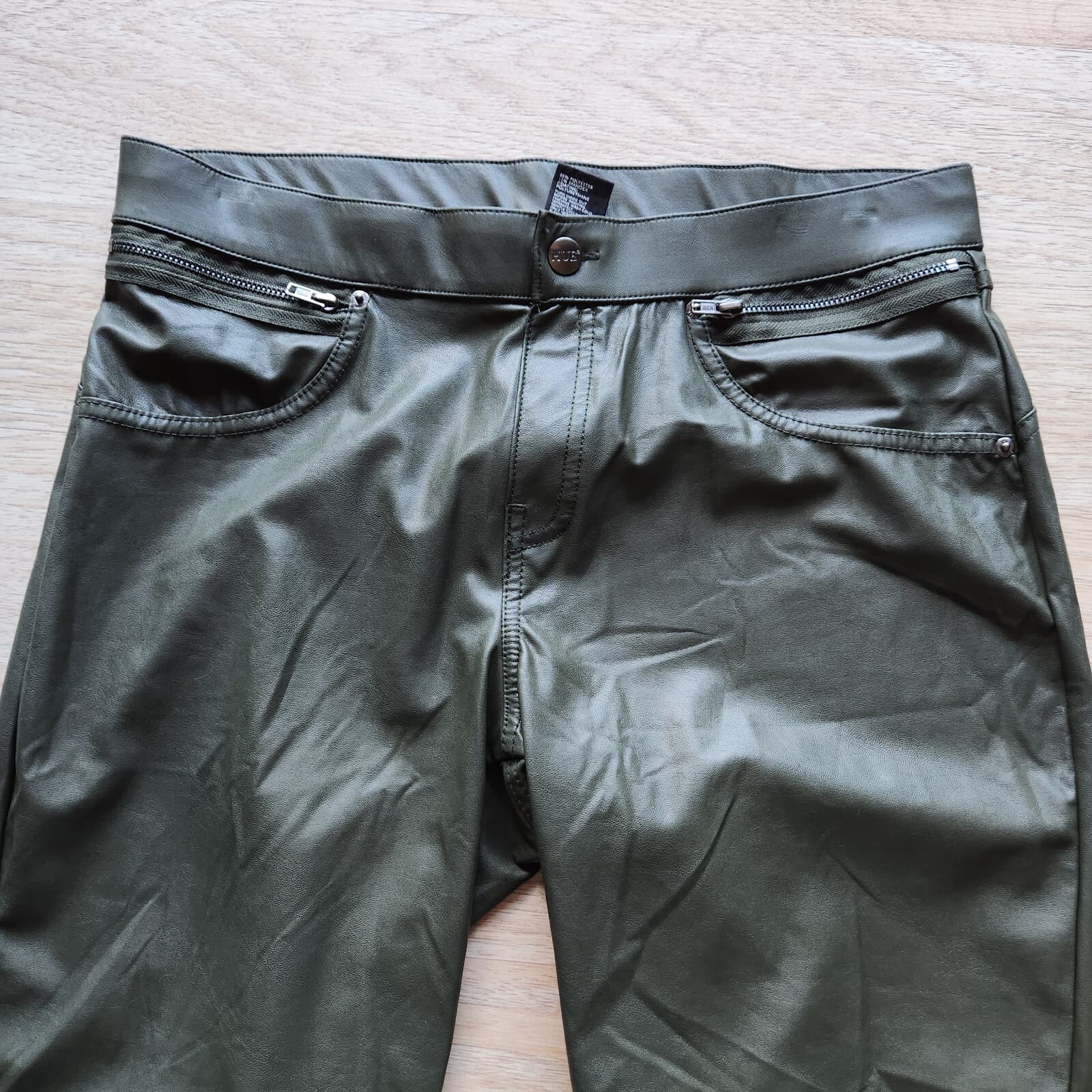 HUE Faux Leather Zipper-Accent Legging Skinny Pull-On Stretch Green Women's M - Thumbnail 2