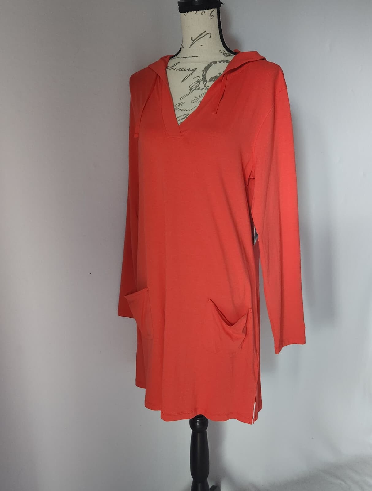 NWT Coolibar Catalina UPF50+ Beach Cover-Up Dress Hood Long Sleeve Red Sz.M $85 - Thumbnail 3