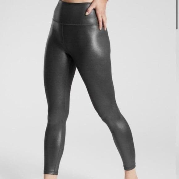 Athleta All Over Gleam Faux Leather Tight Pull-On Pocket Stretch Black Womens XS - Thumbnail 3