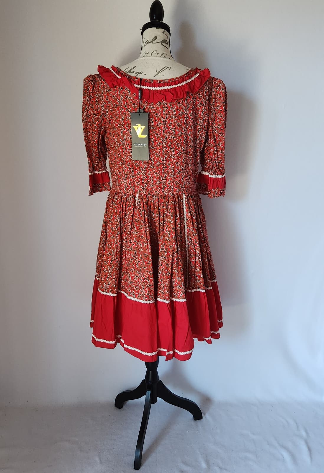 NWT Von Lancelot Floral Ruffle Cosplay Festival Costume Dance Dress Red Bust 40" - Thumbnail 5