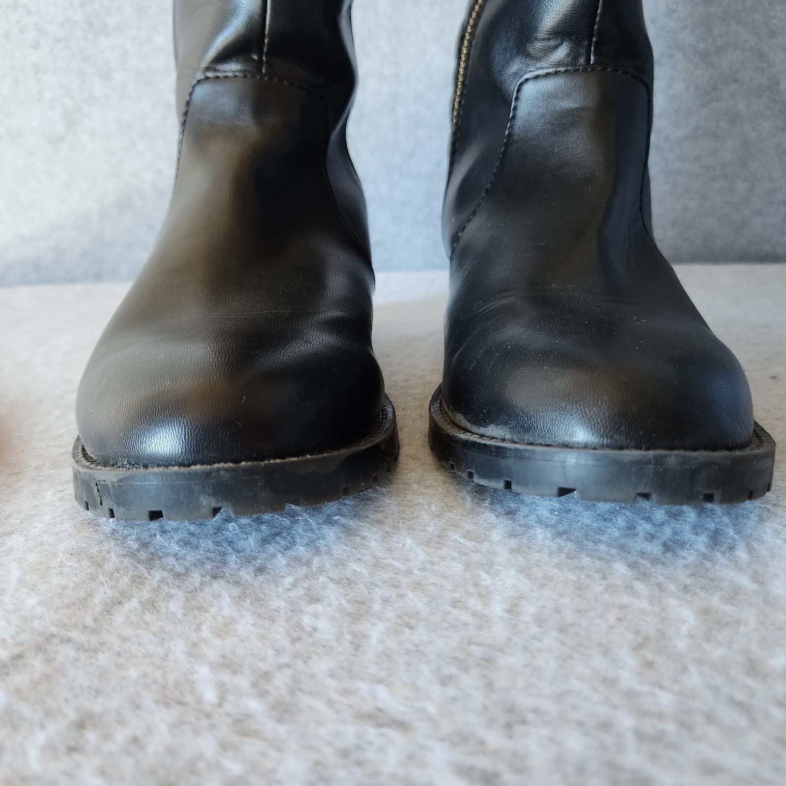 Zara Trafaluc Quilted Knee High Riding Moto Boot Buckle Side-Zip Black Women 38 - Thumbnail 5