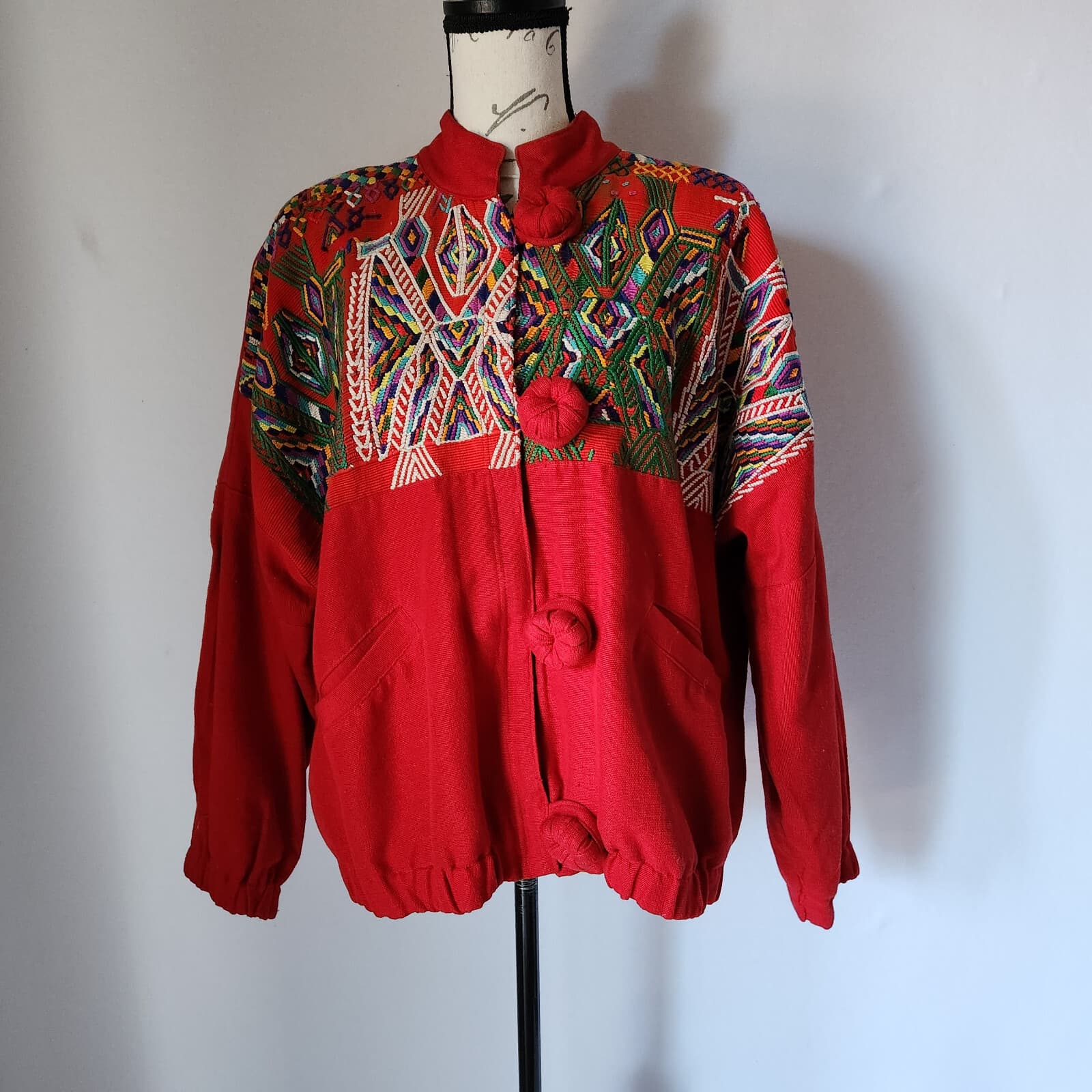 Lynette Baker Mayan Collection Handcrafted Embroidered Bomber Jacket Red Women M - Thumbnail 3