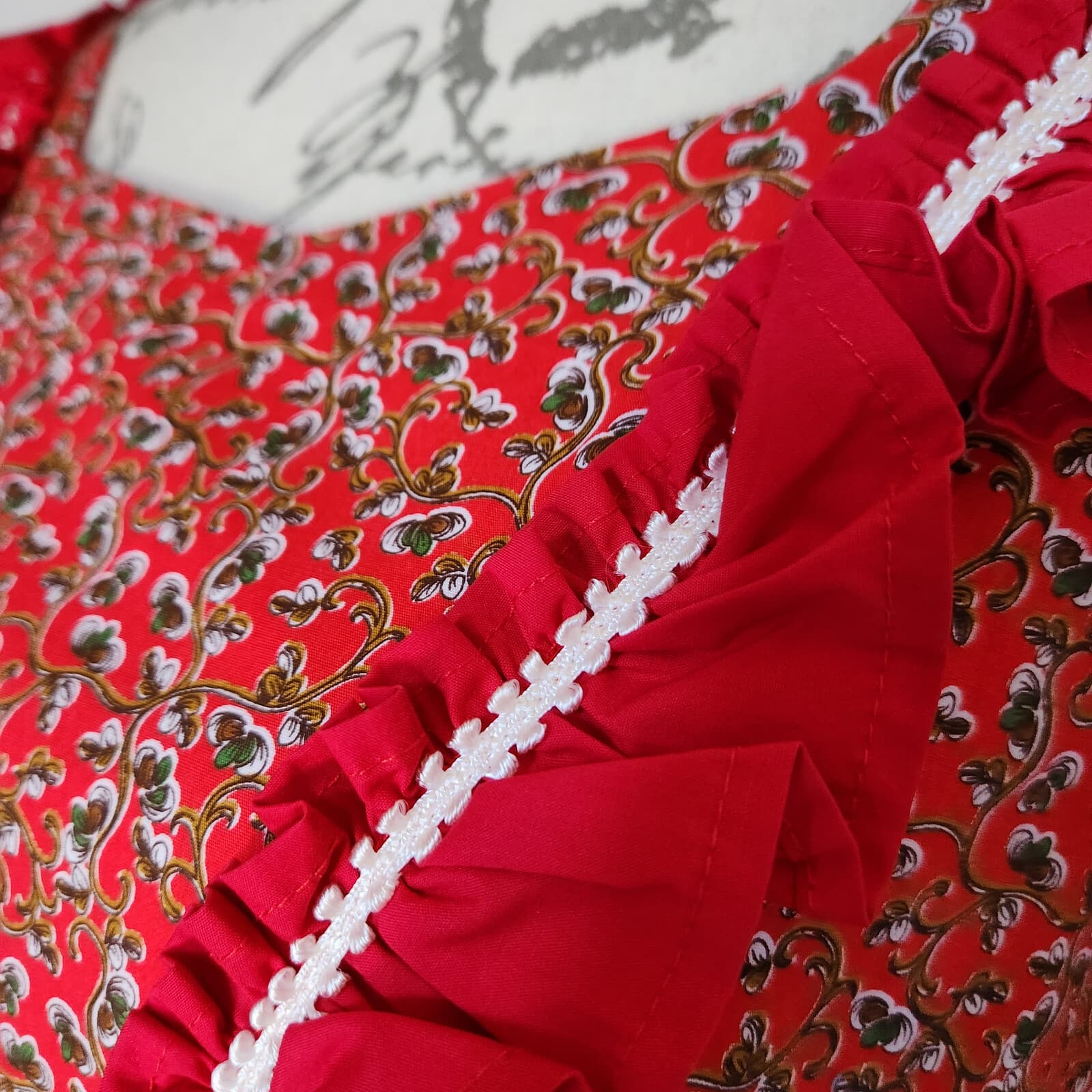 NWT Von Lancelot Floral Ruffle Cosplay Festival Costume Dance Dress Red Bust 40" - Thumbnail 4
