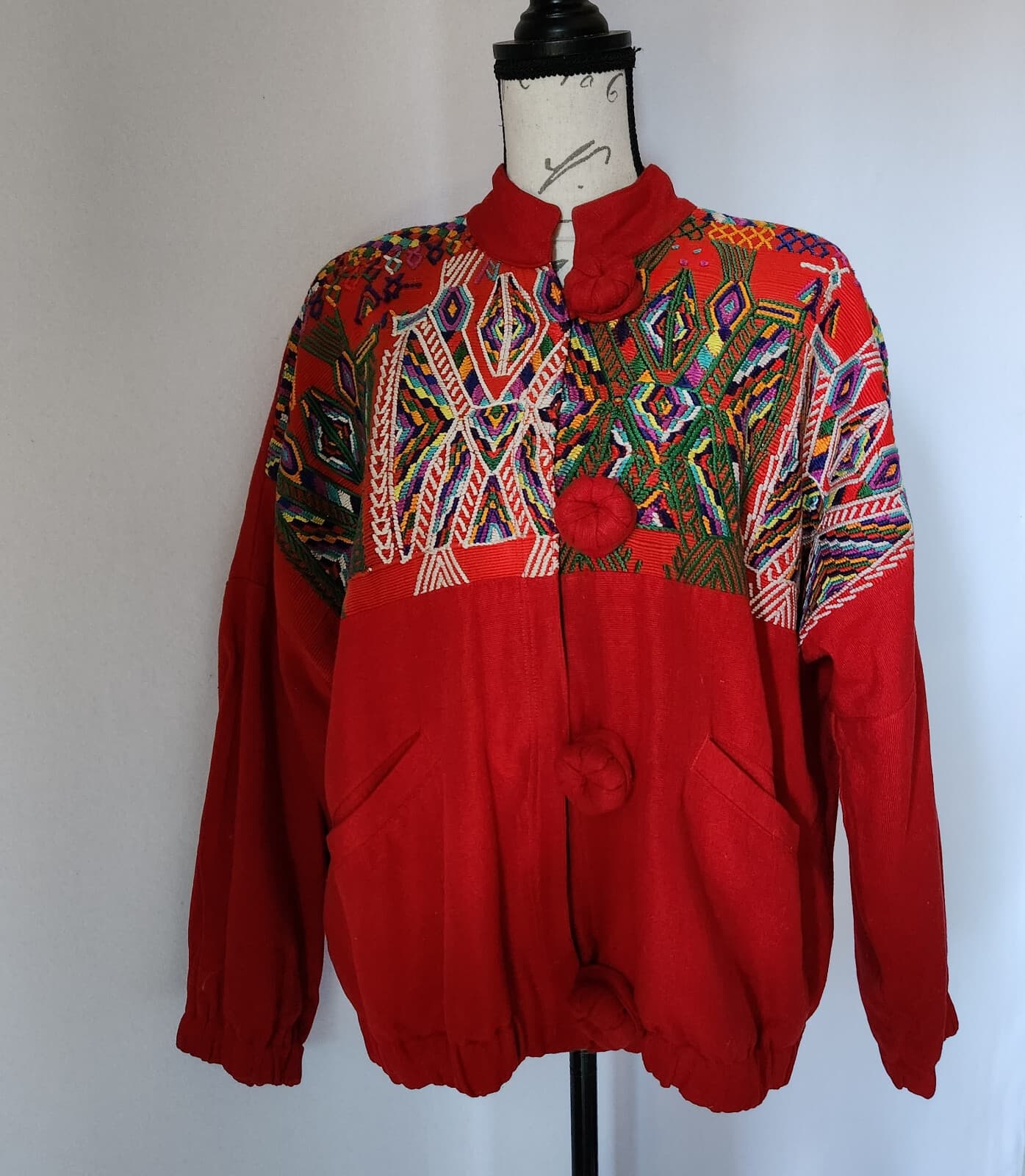 Lynette Baker Mayan Collection Handcrafted Embroidered Bomber Jacket Red Women M - Thumbnail 2