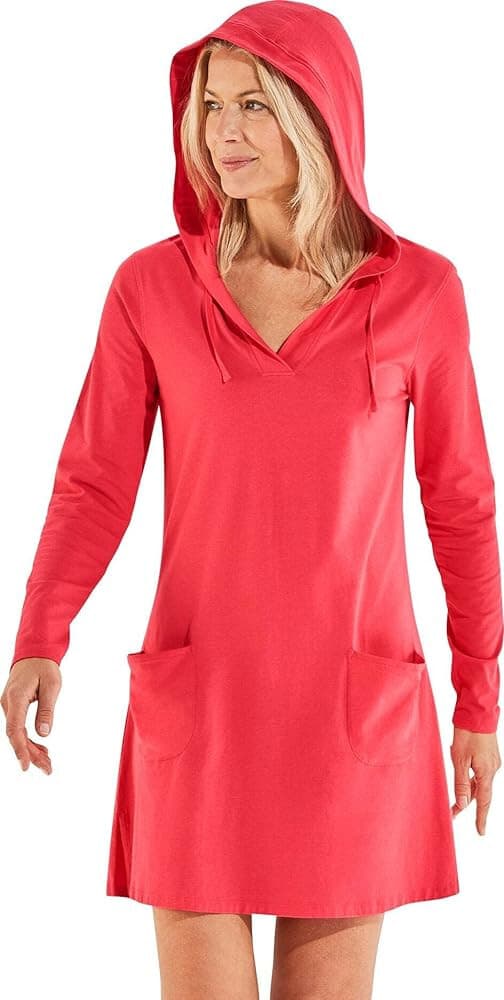 NWT Coolibar Catalina UPF50+ Beach Cover-Up Dress Hood Long Sleeve Red Sz.M $85 - Thumbnail 2