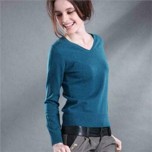 Aritzia Wilfred Galois Silk Cotton Cashmere Waffle Knit V-Neck Sweater Blue XXS - Thumbnail 4